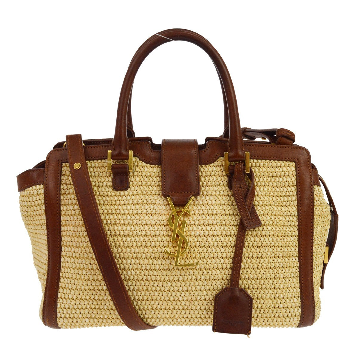 Saint Laurent Monogram Cabas Downtown Straw Beige Leather Tote Bag Bag (Pre-Owned)