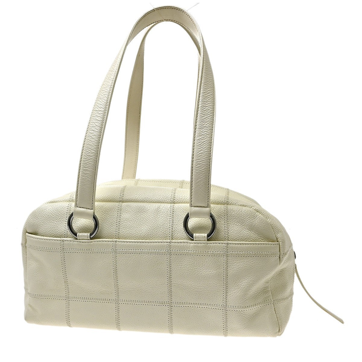 Chanel Square Stitch Bowler Quilted Caviar White Calfskin Shoulder Bag Bag (Pre-Owned)