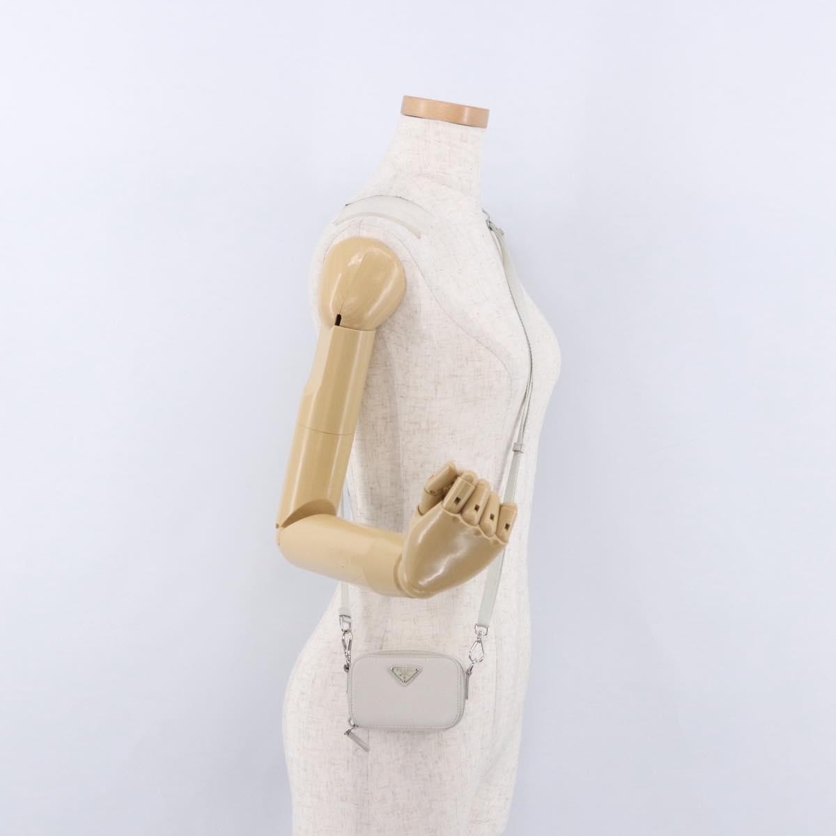 Prada Brique Camera Crossbody Bag Saffiano Leather Beige Leather Clutche & Pouche Bag (Pre-Owned)