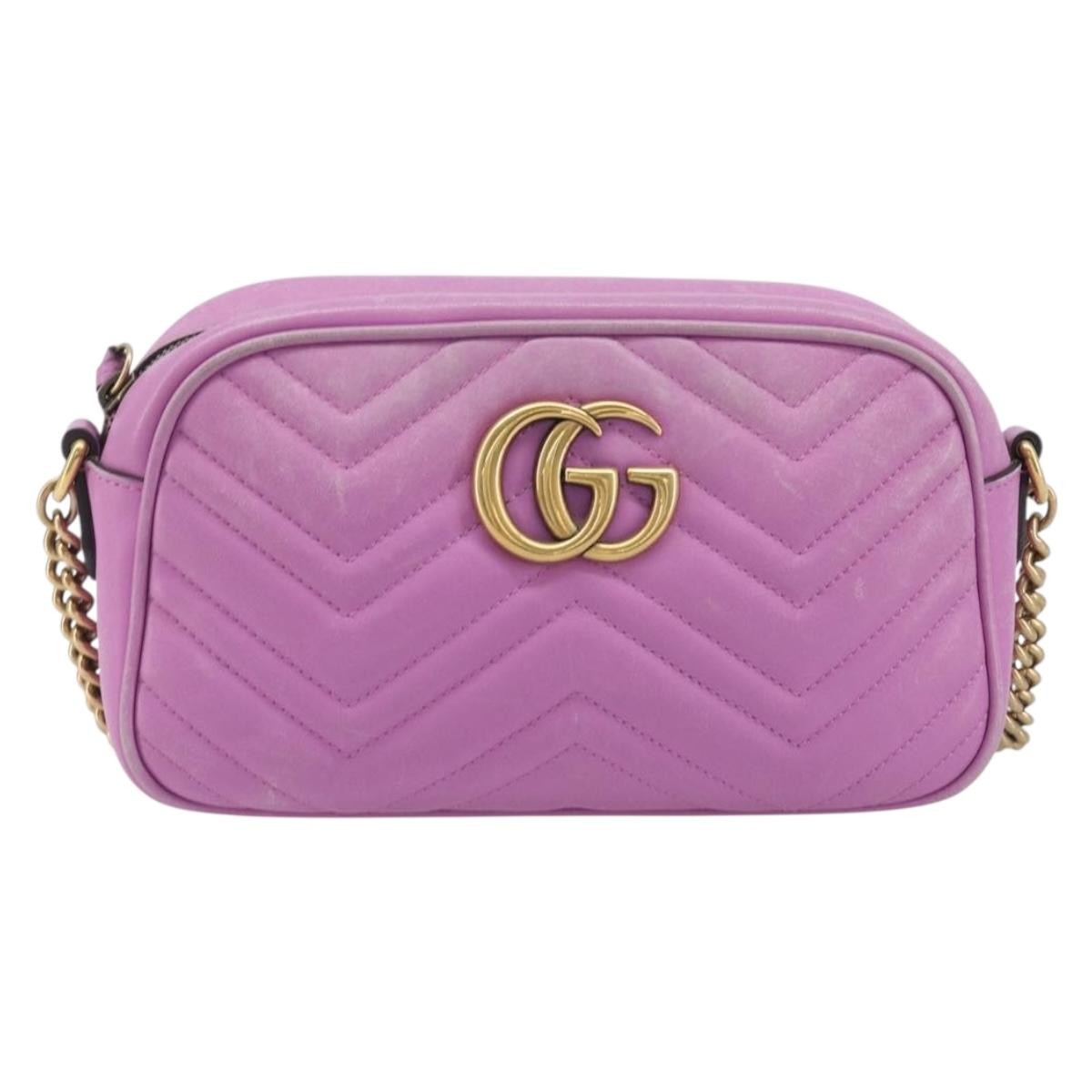Gucci Gg Marmont Chain Matelasse Leather Pink Leather Crossbody Bag Bag (Pre-Owned)