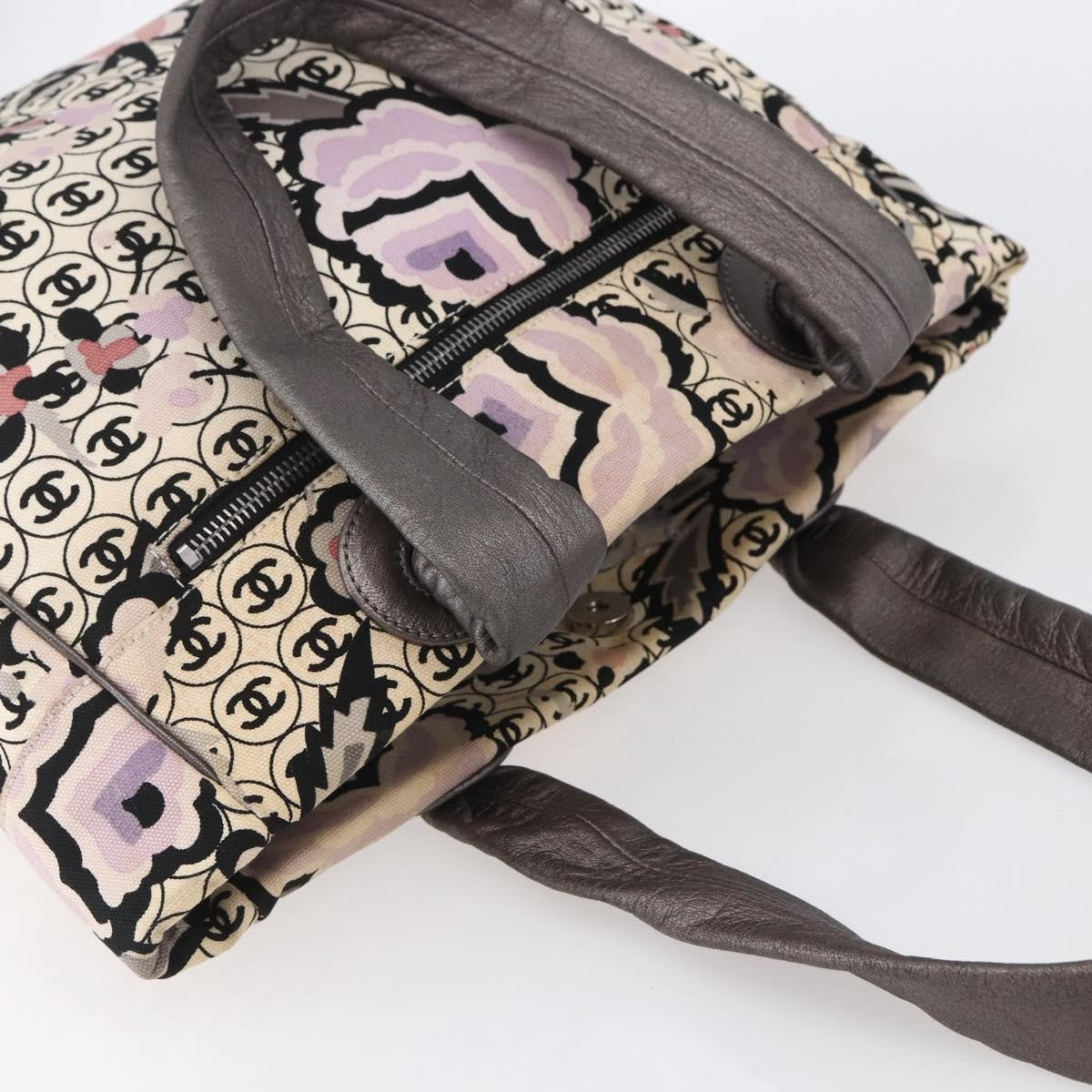 Chanel Vintage Floral Beige Canvas Tote Bag Bag (Pre-Owned)