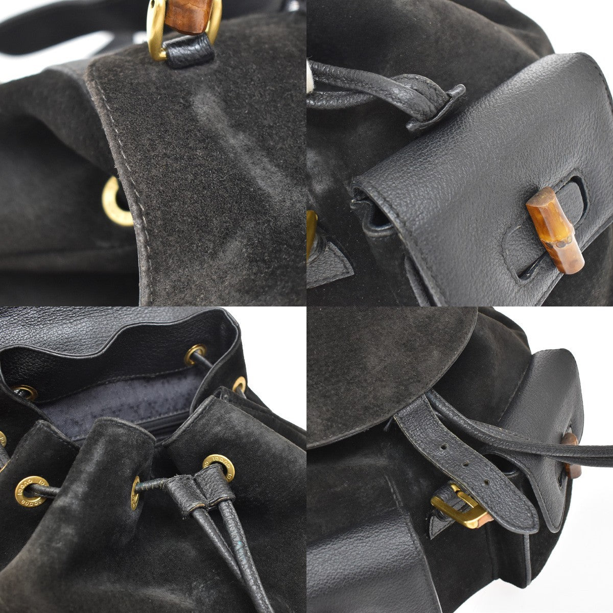 Gucci Vintage Bamboo Suede Black Suede Backpack Bag (Pre-Owned)