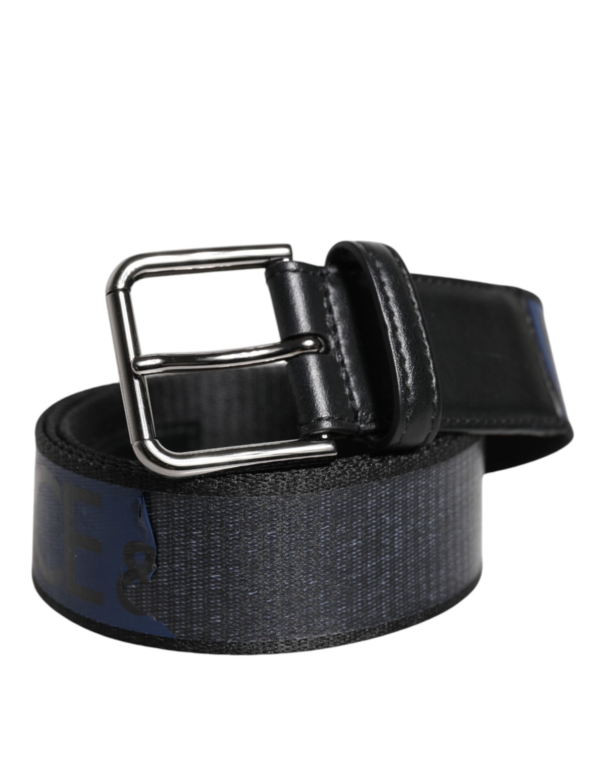 Dolce & Gabbana Black Blue Polyester Printed Metal Buckle Men's Belt (Pre-Owned)
