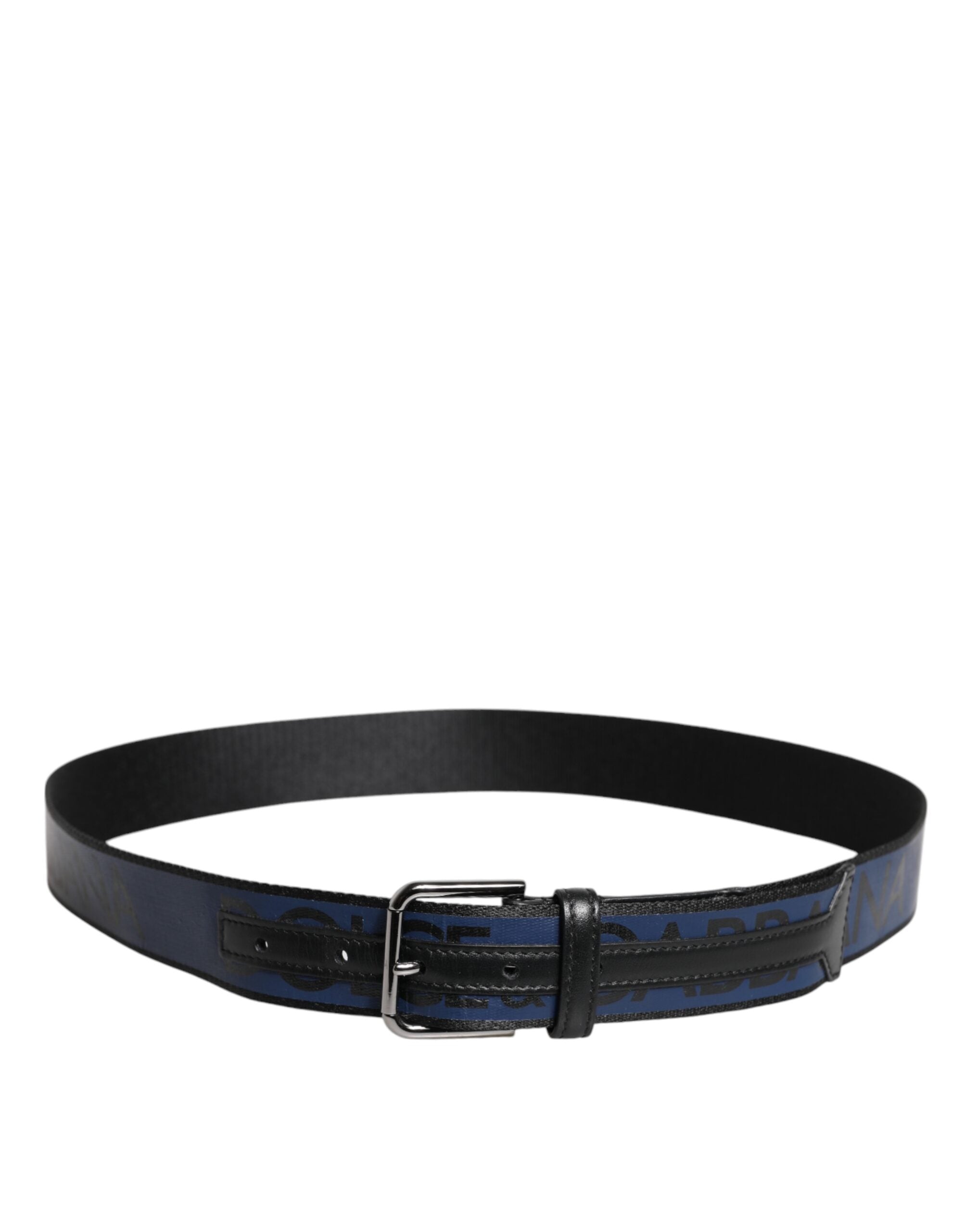 Dolce & Gabbana Black Blue Polyester Printed Metal Buckle Men's Belt (Pre-Owned)