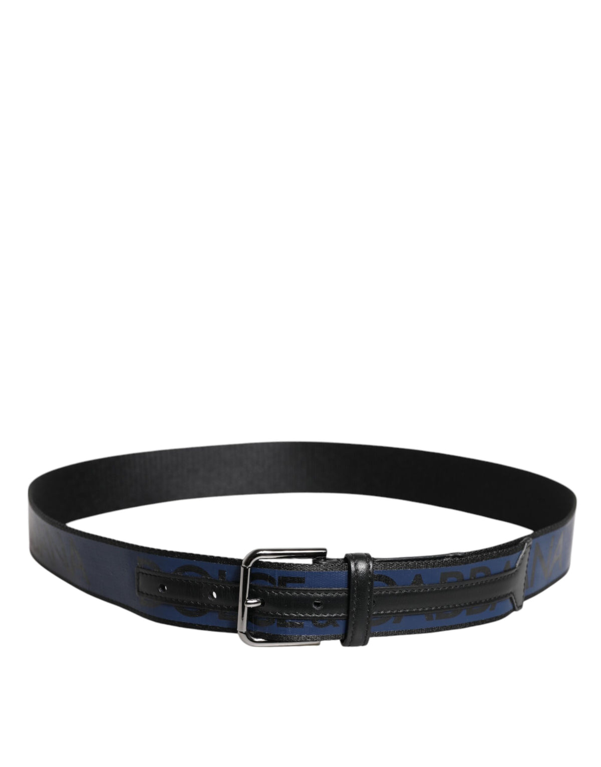 Dolce & Gabbana Black Blue Polyester Printed Metal Buckle Men's Belt (Pre-Owned)