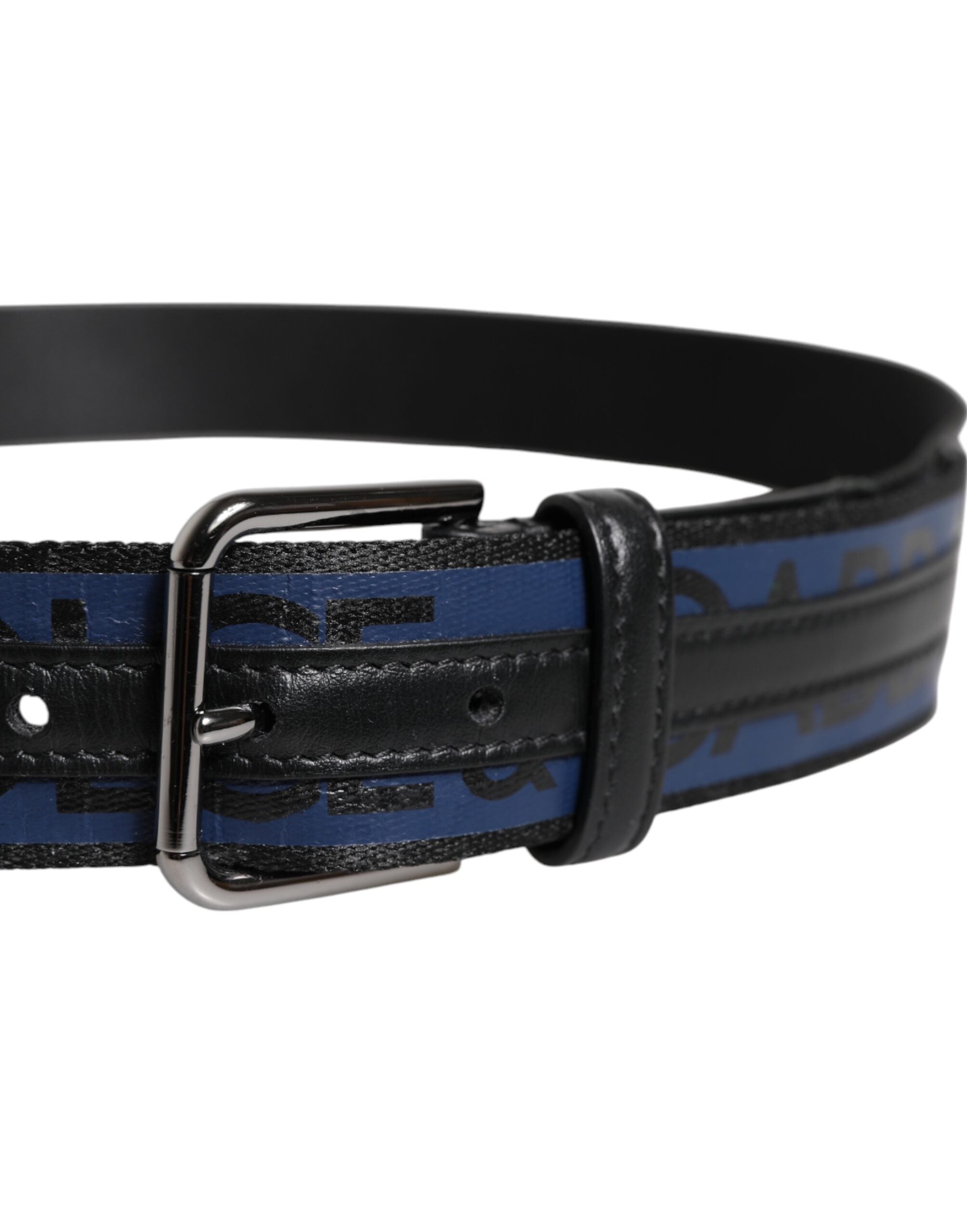 Dolce & Gabbana Black Blue Polyester Printed Metal Buckle Men's Belt (Pre-Owned)