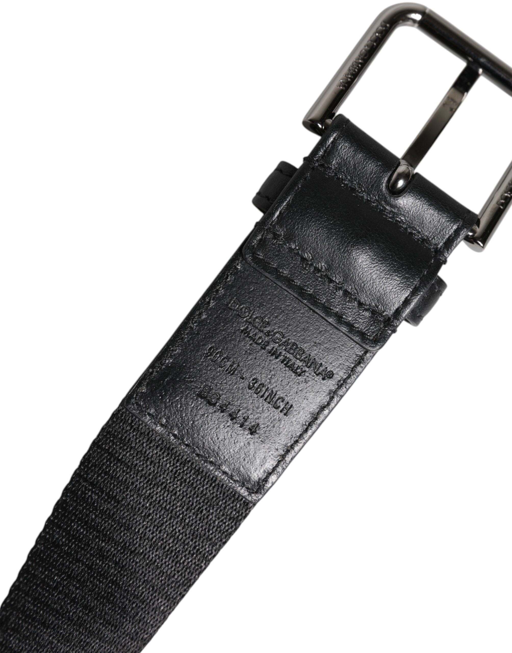 Dolce & Gabbana Black Blue Polyester Printed Metal Buckle Men's Belt (Pre-Owned)