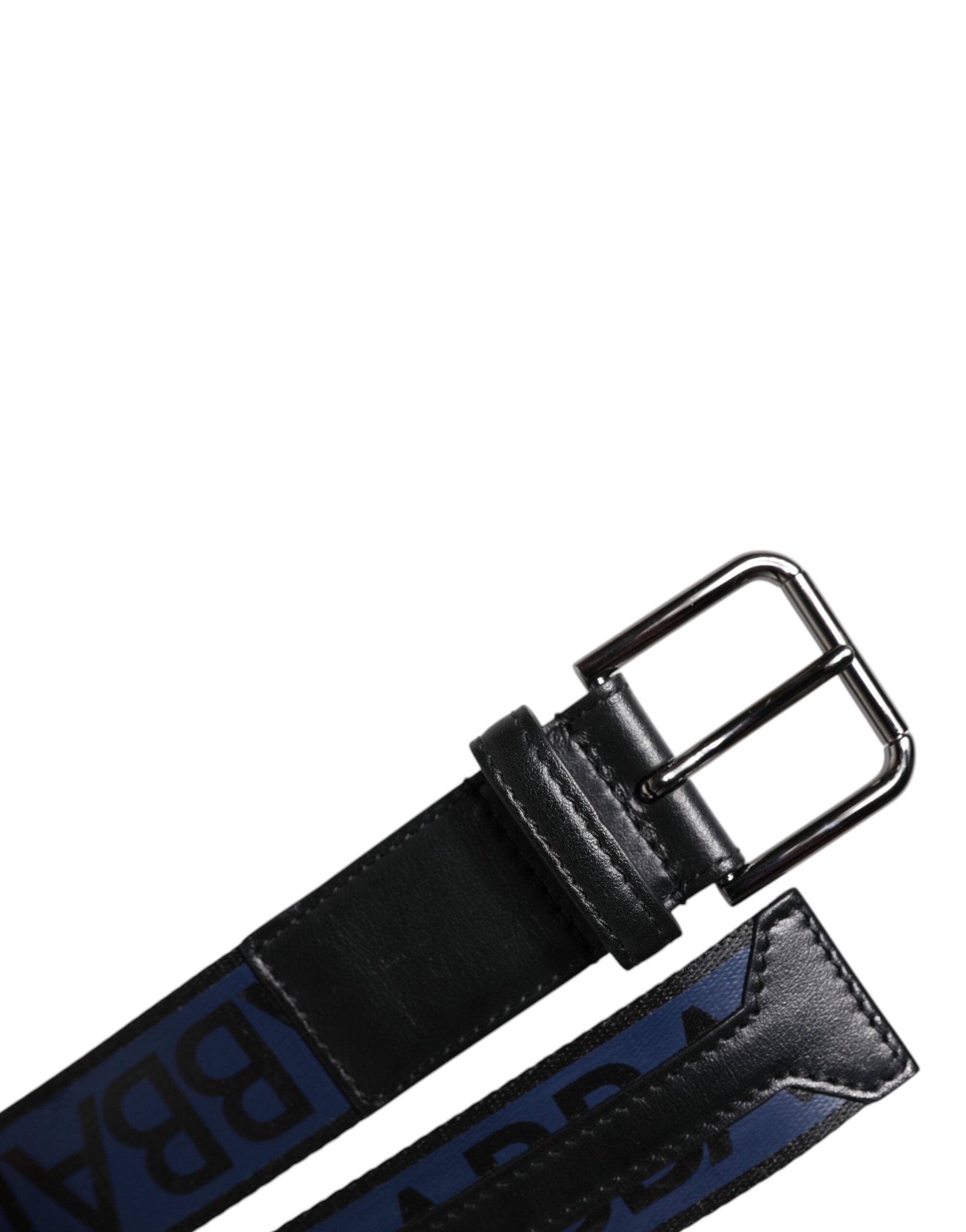 Dolce & Gabbana Black Blue Polyester Printed Metal Buckle Men's Belt (Pre-Owned)