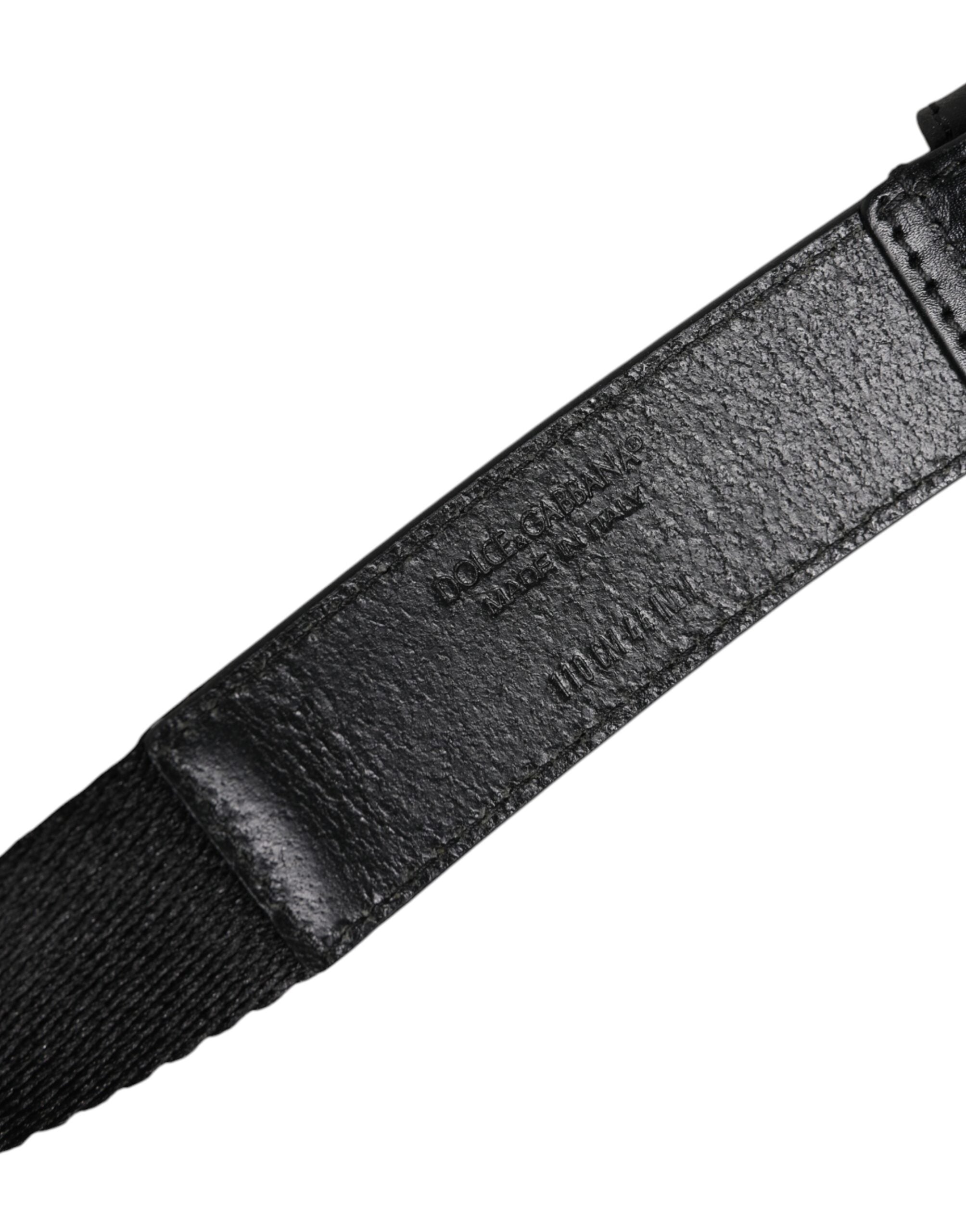 Dolce & Gabbana Black White Printed Metal Logo Buckle Men's Belt