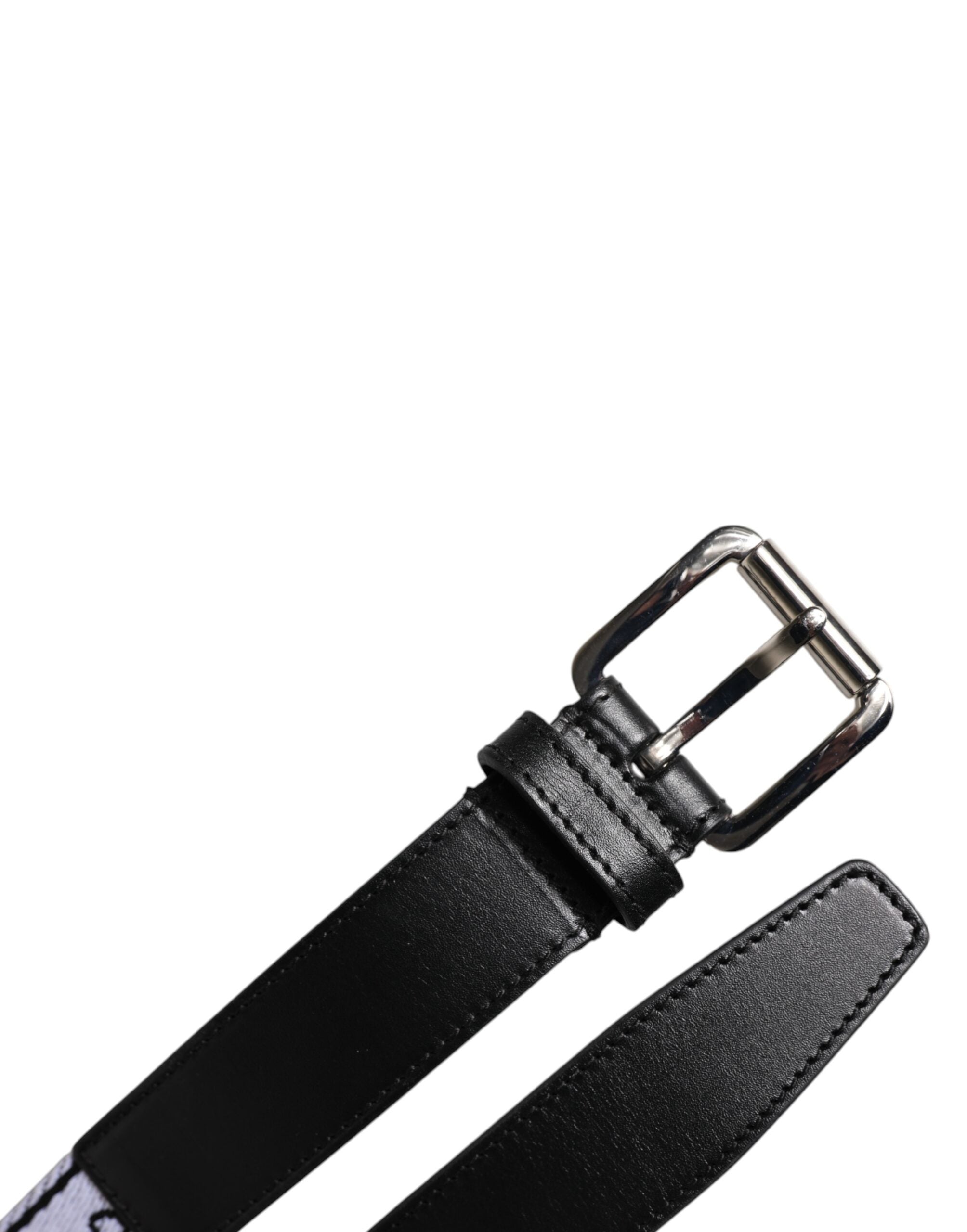 Dolce & Gabbana Black White Printed Metal Logo Buckle Men's Belt
