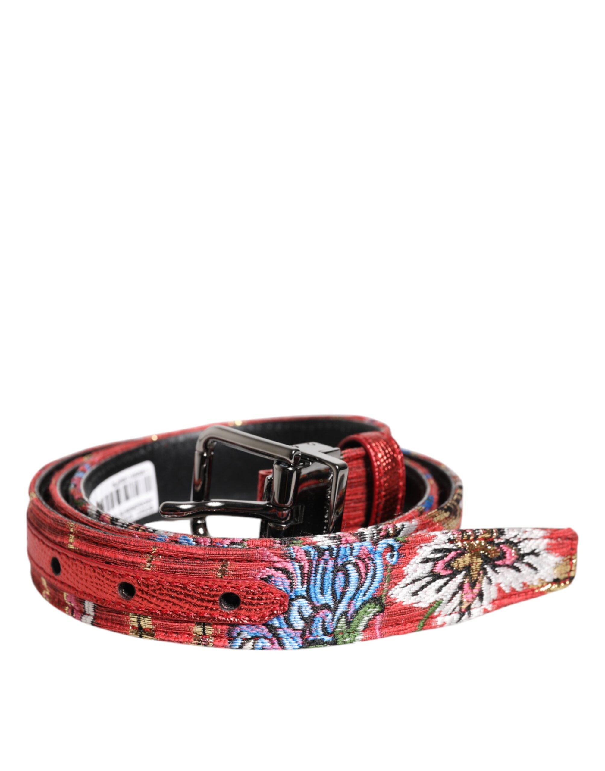 Dolce & Gabbana Red Floral DG Embellished Metal Buckle Men's Belt (Pre-Owned)
