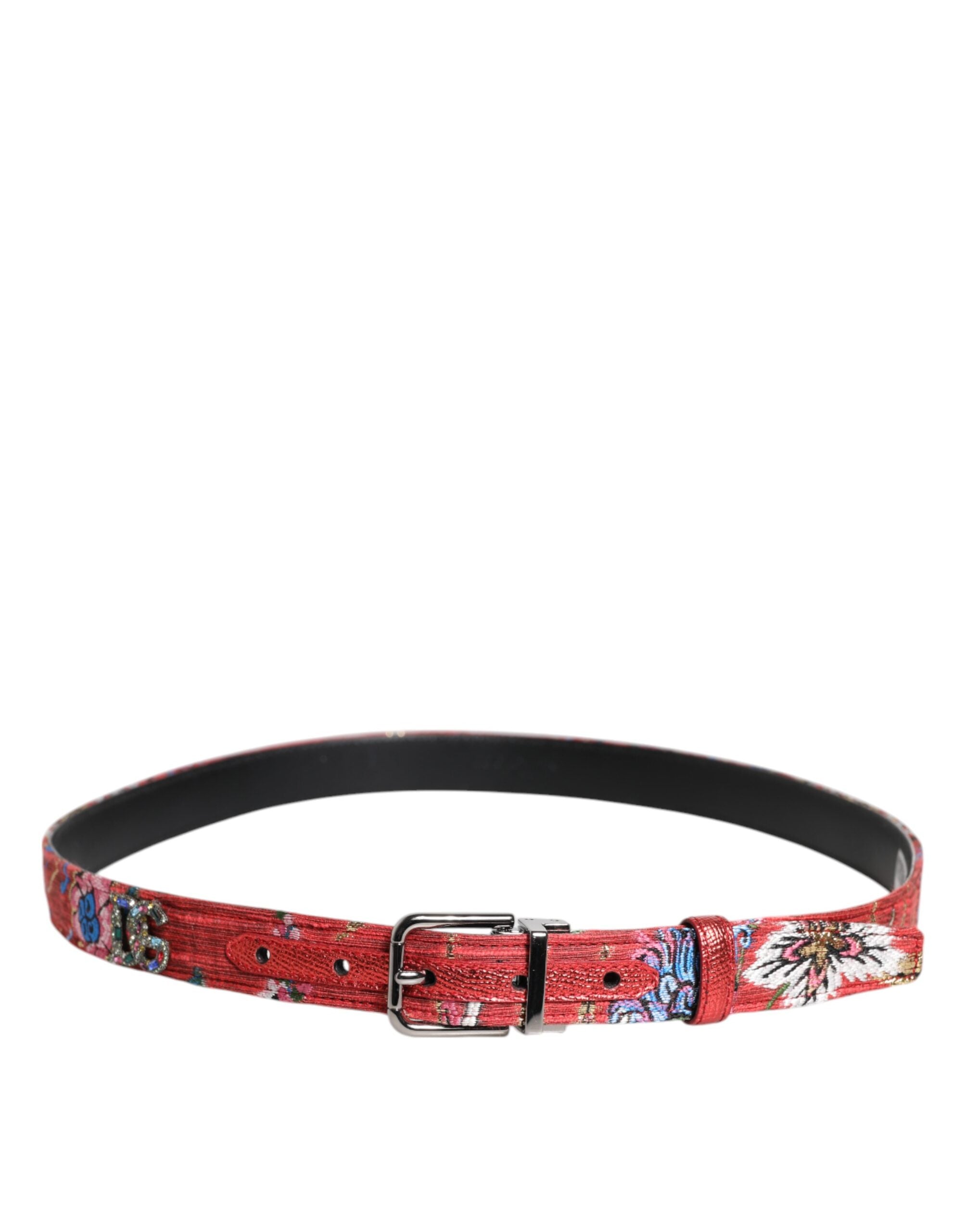 Dolce & Gabbana Red Floral DG Embellished Metal Buckle Men's Belt (Pre-Owned)