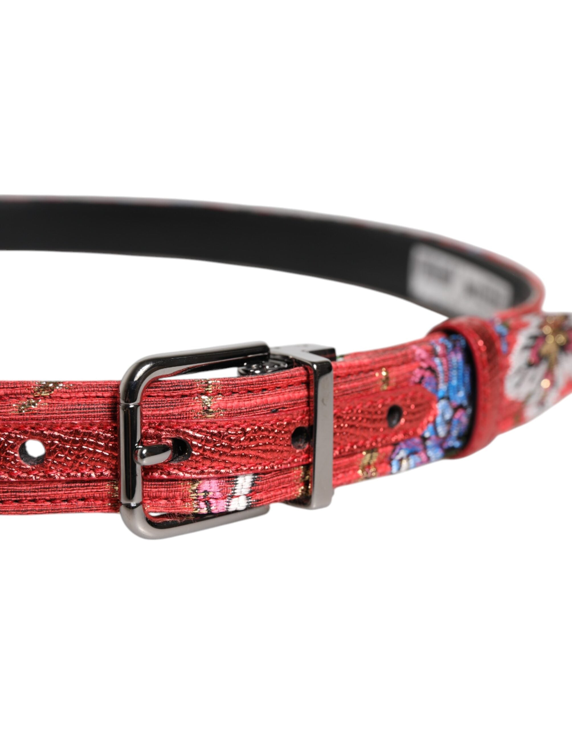Dolce & Gabbana Red Floral DG Embellished Metal Buckle Men's Belt (Pre-Owned)