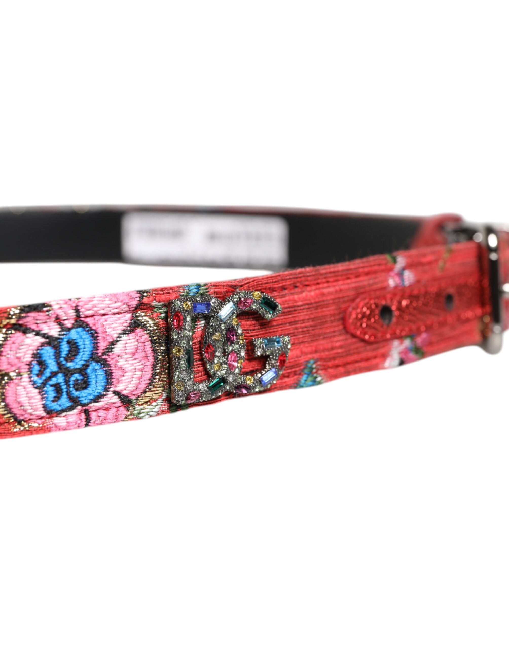 Dolce & Gabbana Red Floral DG Embellished Metal Buckle Men's Belt (Pre-Owned)