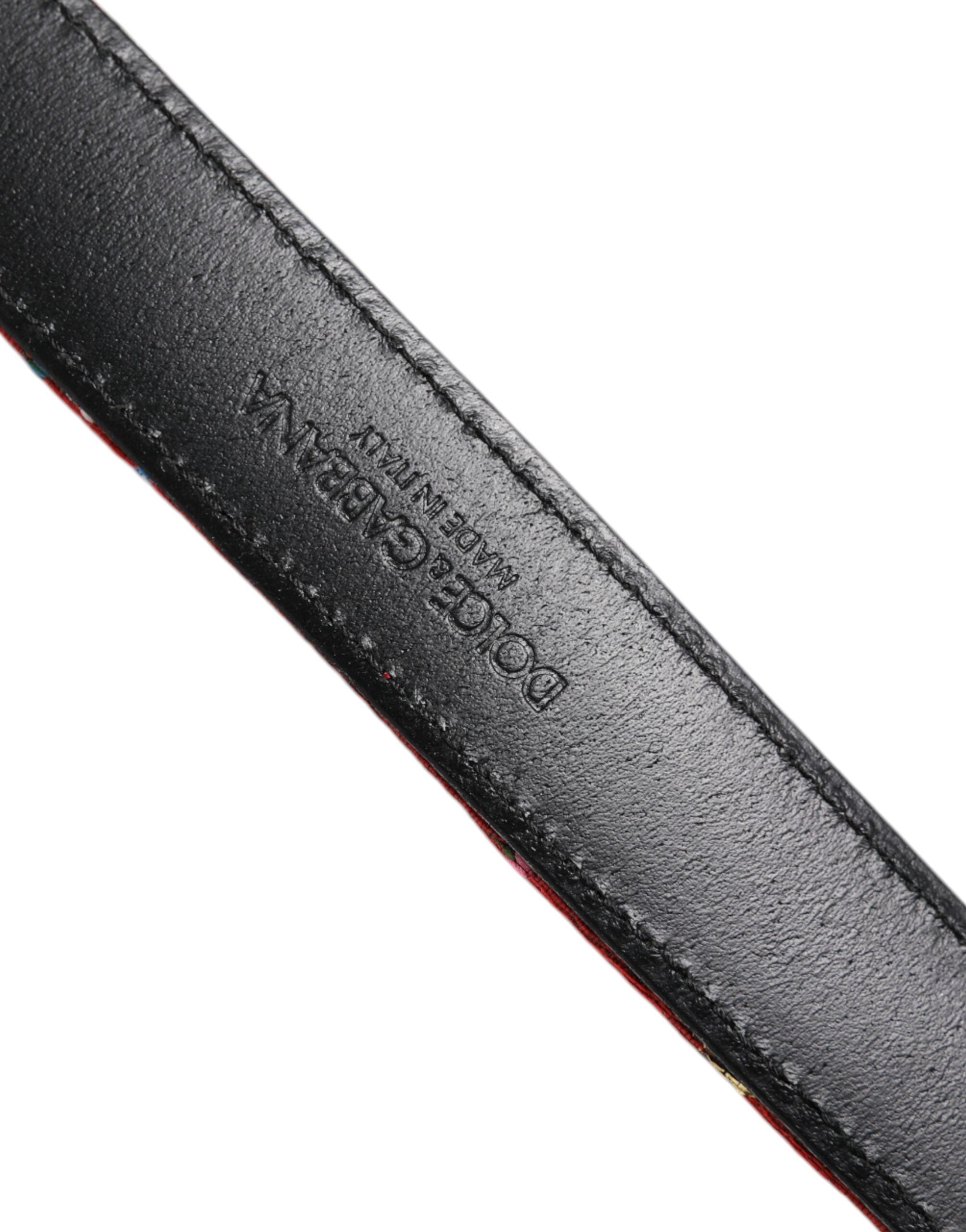 Dolce & Gabbana Red Floral DG Embellished Metal Buckle Men's Belt (Pre-Owned)