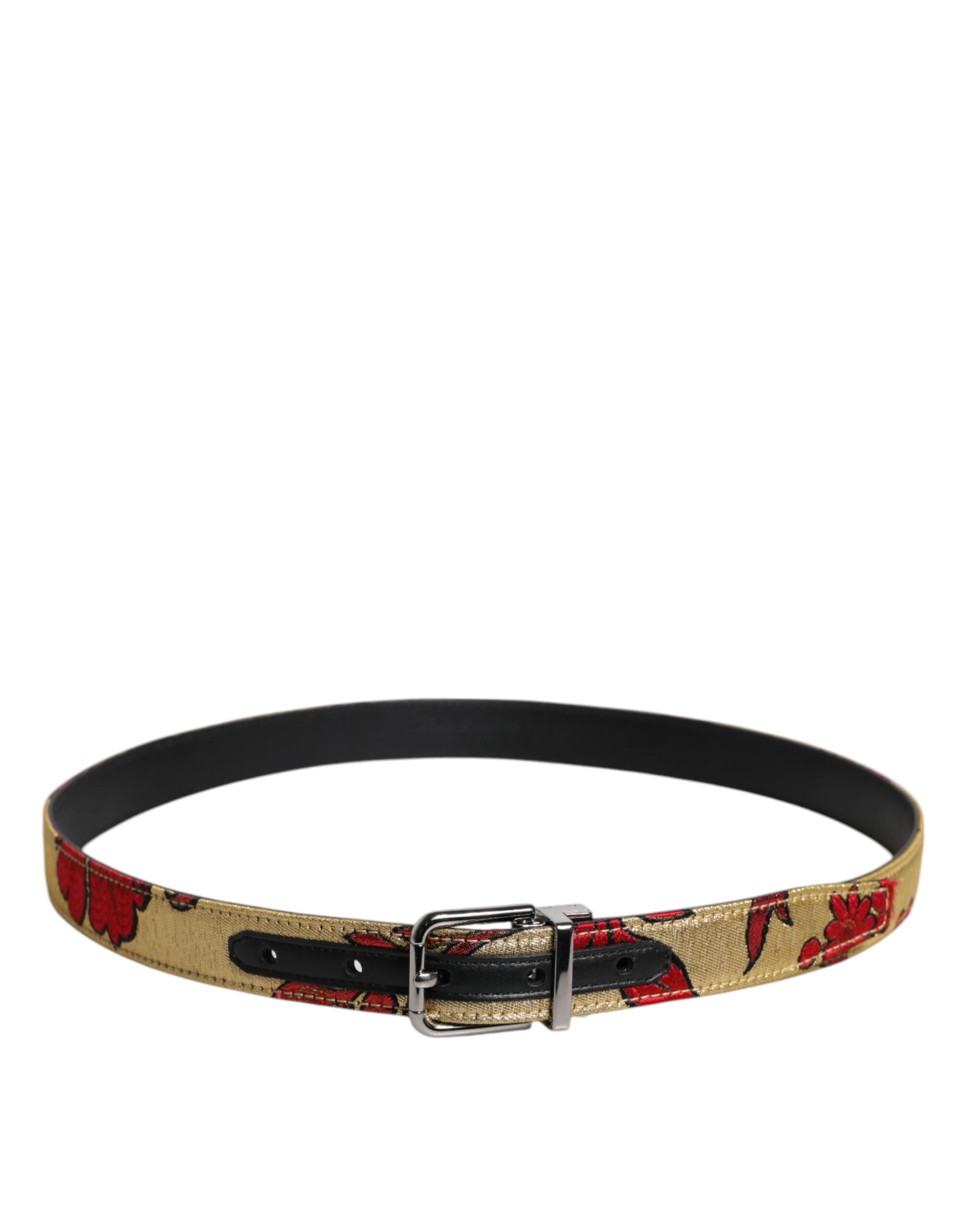 Dolce & Gabbana Gold Floral Jacquard Leather Metal Buckle Men's Belt (Pre-Owned)