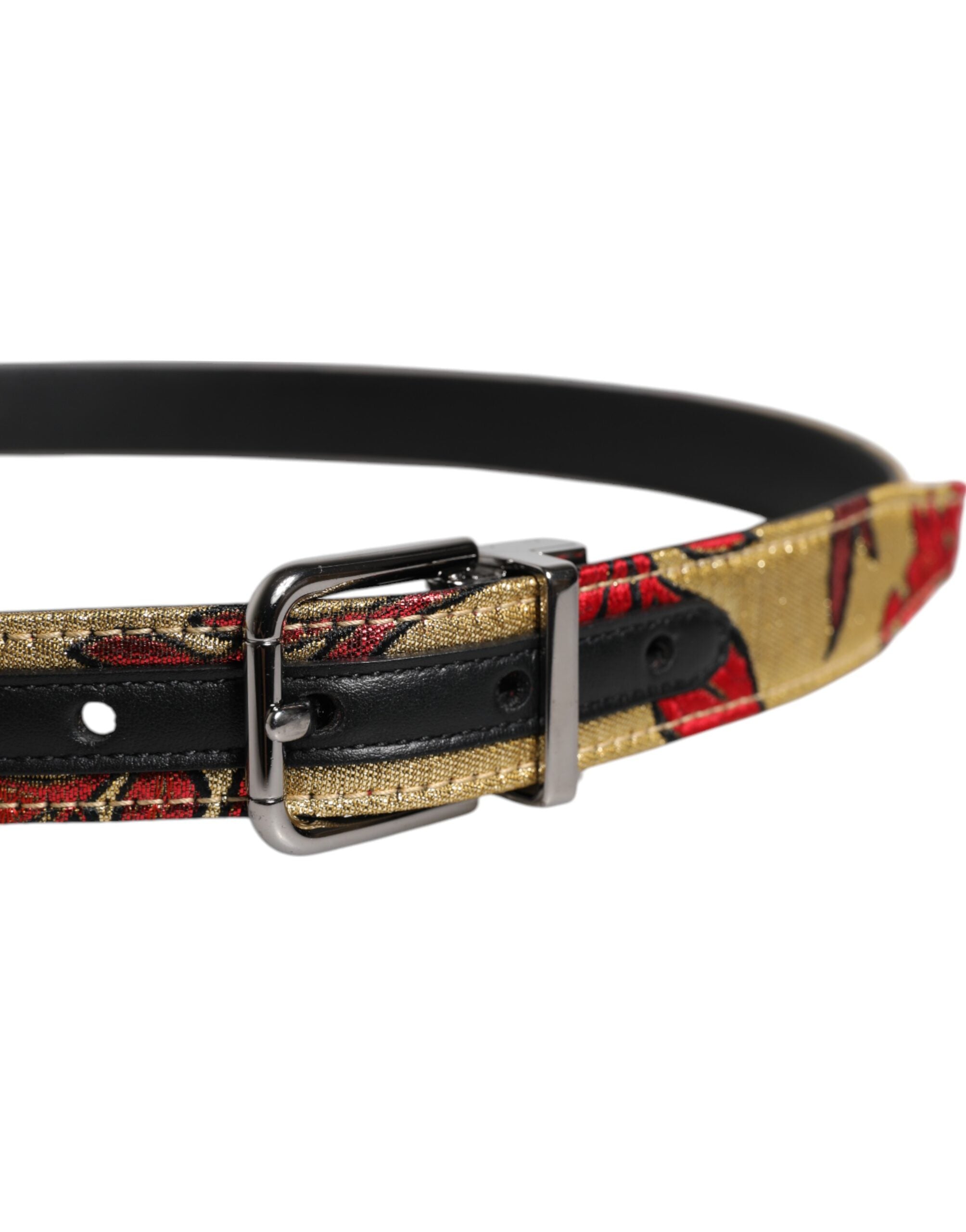 Dolce & Gabbana Gold Floral Jacquard Leather Metal Buckle Men's Belt (Pre-Owned)
