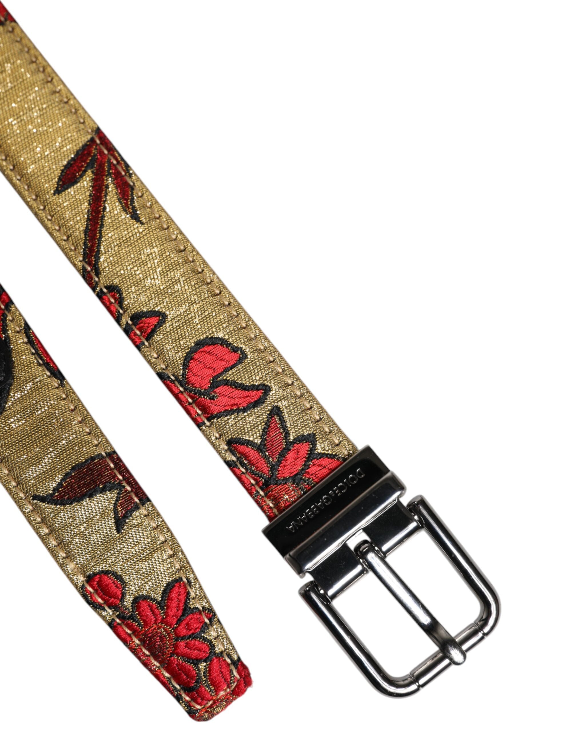 Dolce & Gabbana Gold Floral Jacquard Leather Metal Buckle Men's Belt (Pre-Owned)
