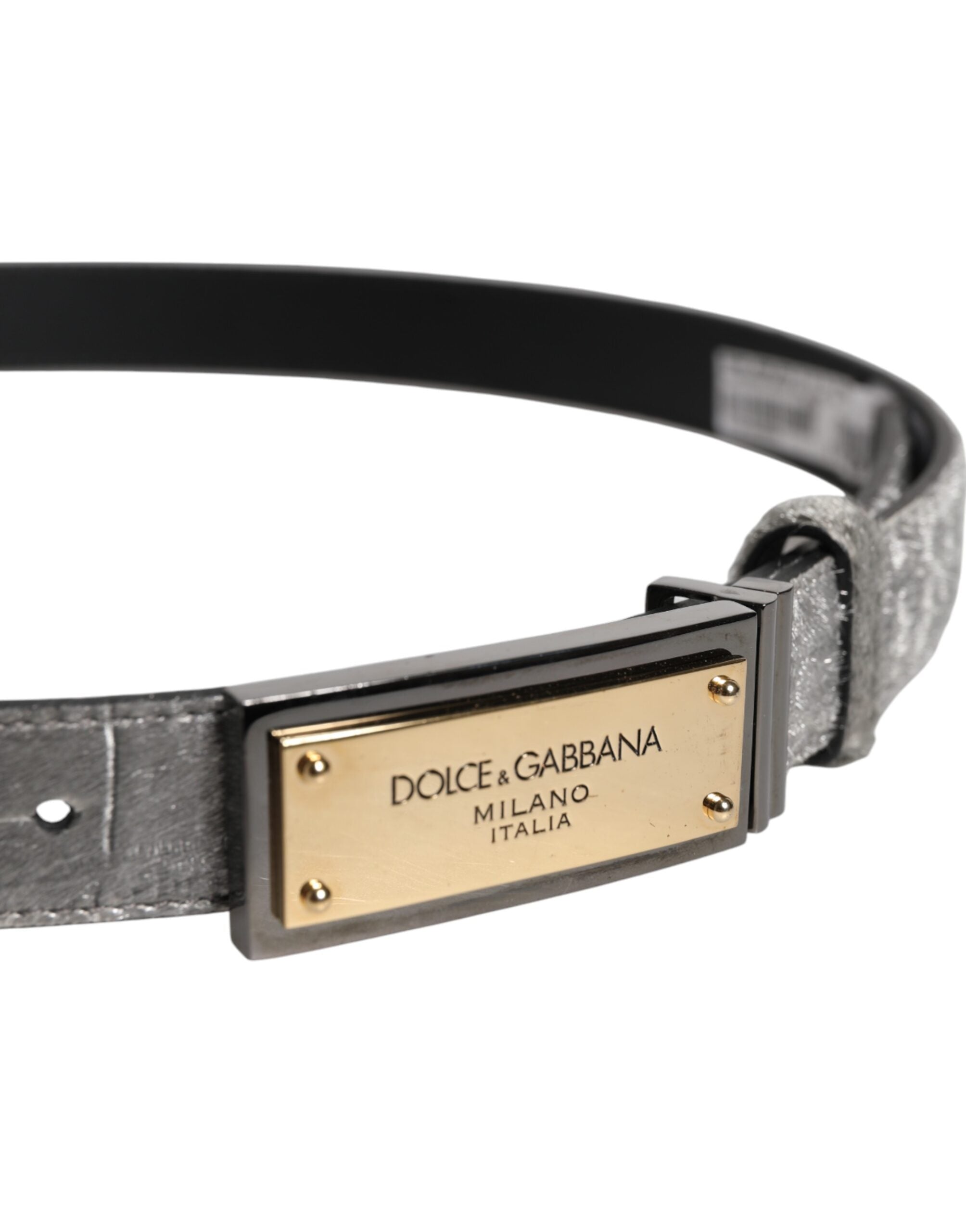 Dolce & Gabbana Silver Classic Gold Logo Plaque Buckle Men's Belt (Pre-Owned)