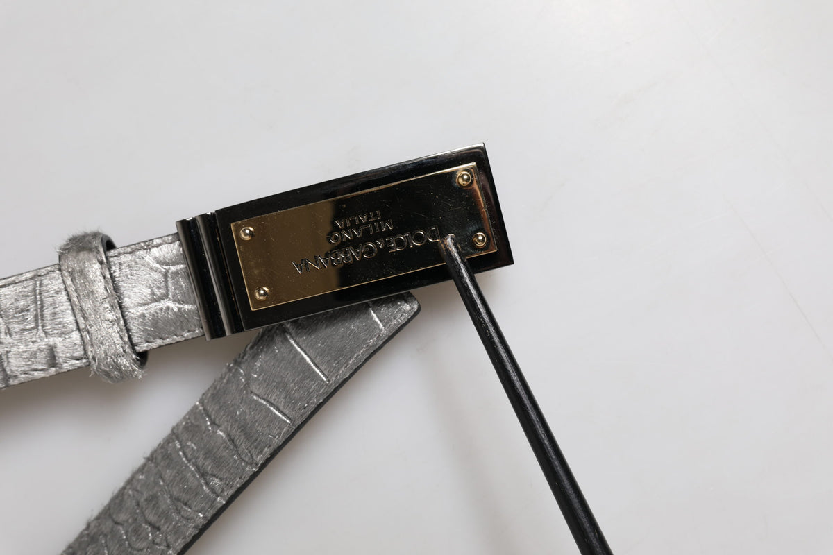 Dolce & Gabbana Silver Classic Gold Logo Plaque Buckle Men's Belt (Pre-Owned)