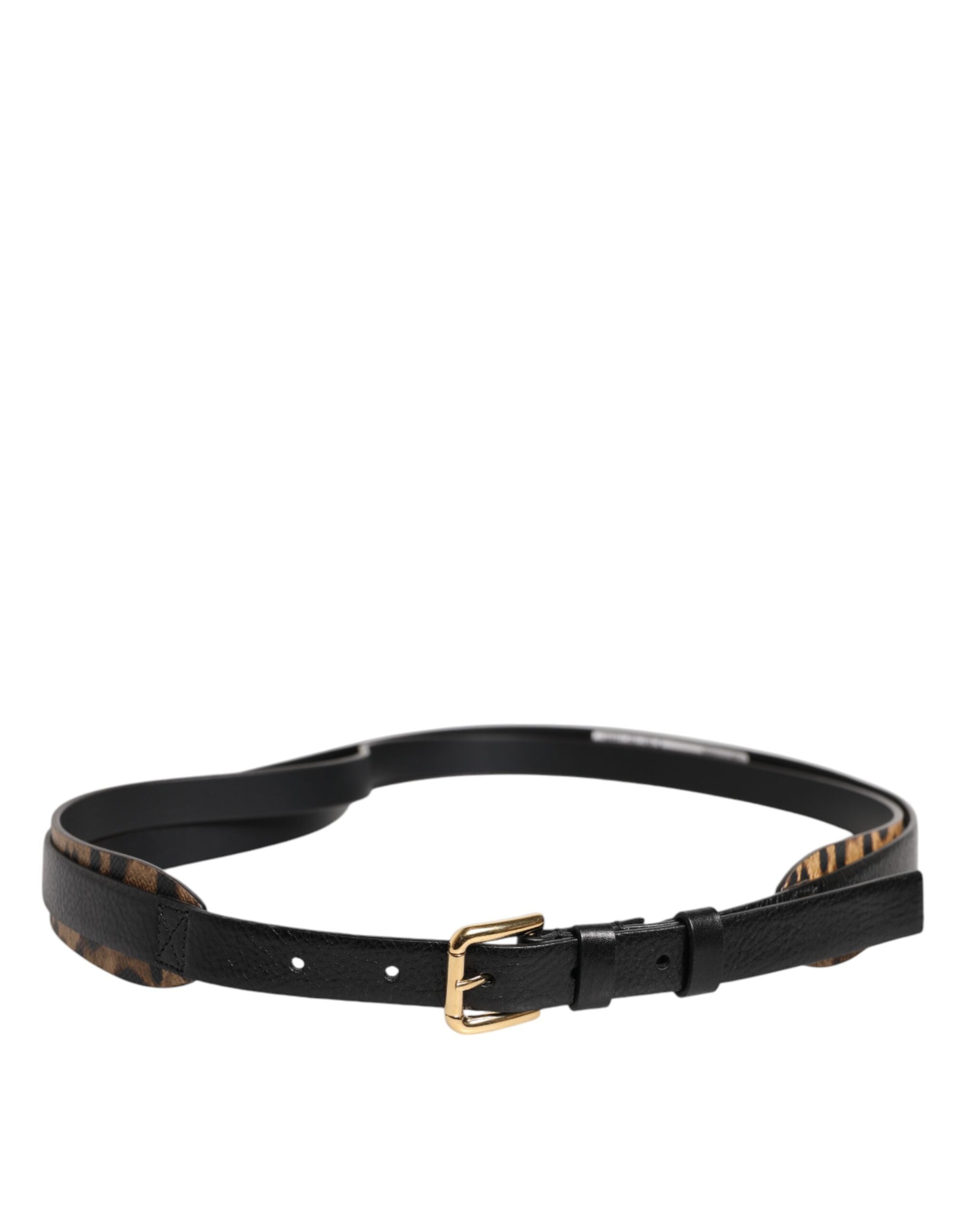 Dolce & Gabbana Black Leopard Classic Gold Metal Buckle Men's Belt (Pre-Owned)