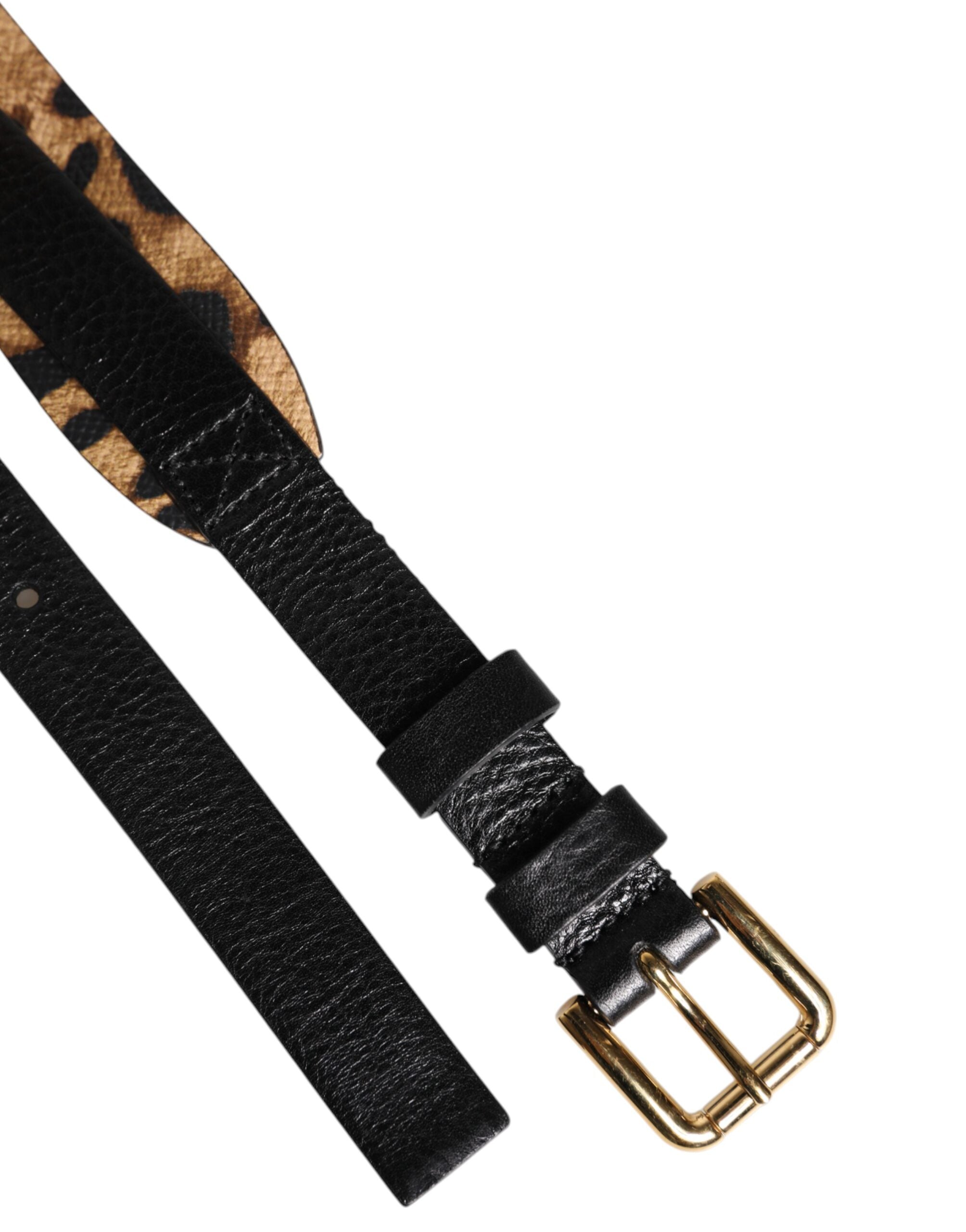 Dolce & Gabbana Black Leopard Classic Gold Metal Buckle Men's Belt (Pre-Owned)