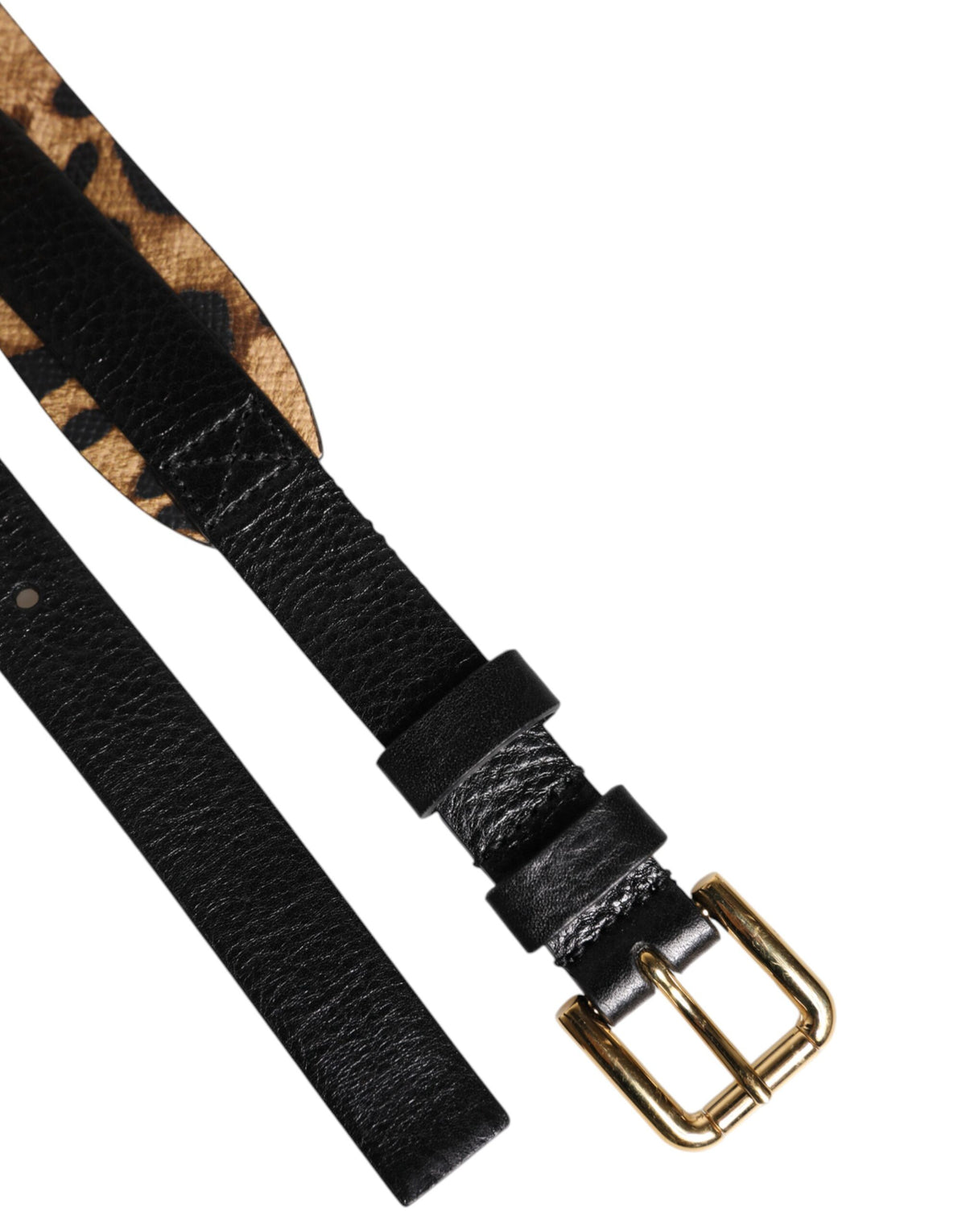 Dolce & Gabbana Black Leopard Classic Gold Metal Buckle Men's Belt (Pre-Owned)