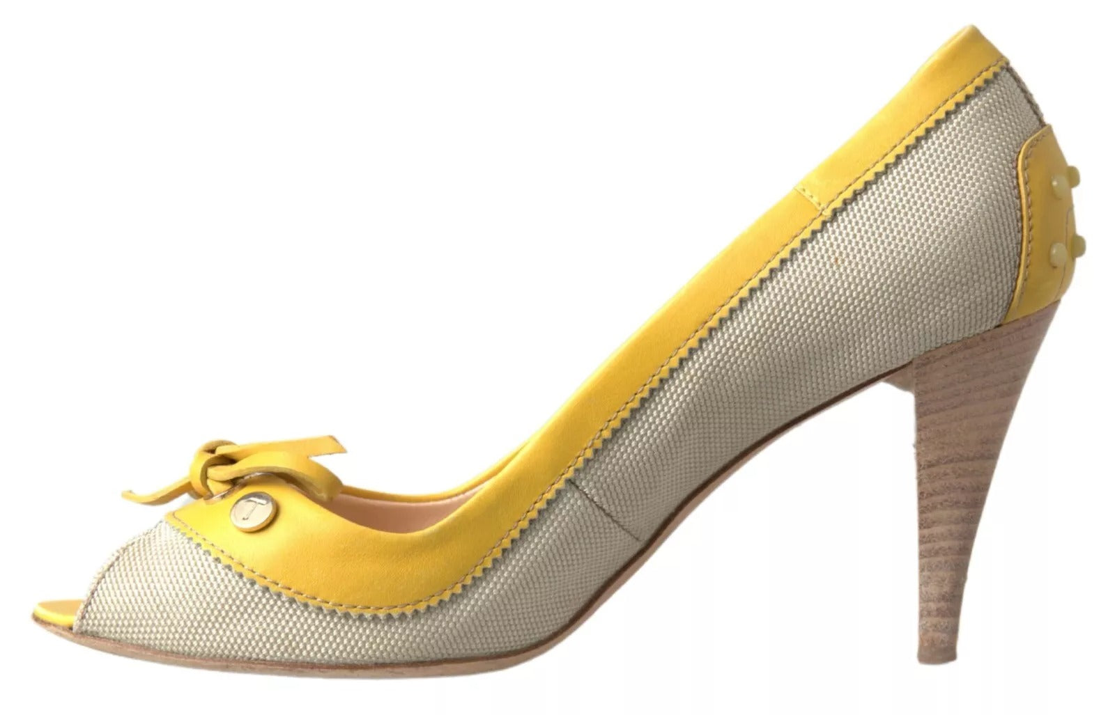 Tod's Yellow Off White Peep Toe Heels Pumps Women's Shoes (Pre-Owned)
