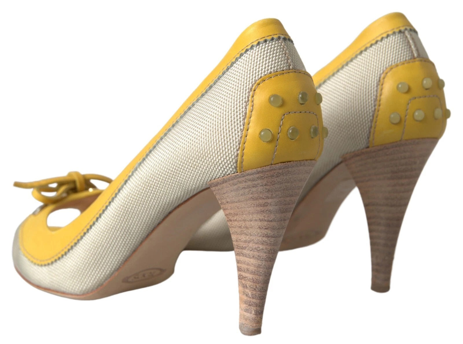Tod's Yellow Off White Peep Toe Heels Pumps Women's Shoes (Pre-Owned)