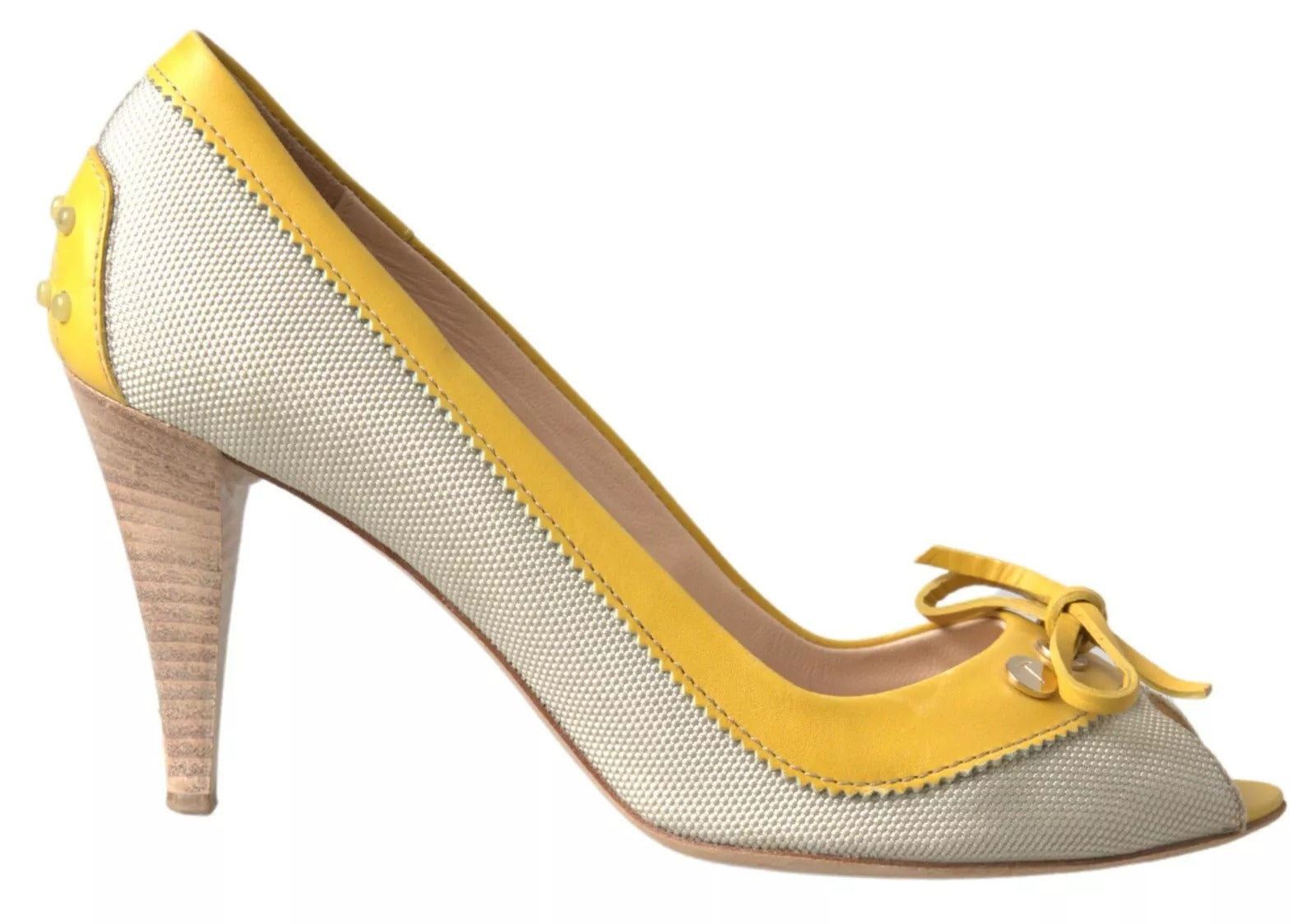 Tod's Yellow Off White Peep Toe Heels Pumps Women's Shoes (Pre-Owned)