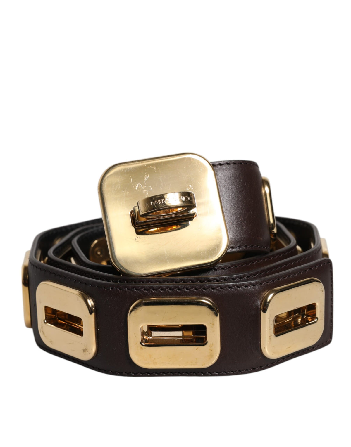 Dolce & Gabbana Dark Brown Leather Gold Rotating Buckle Women's Belt (Pre-Owned)