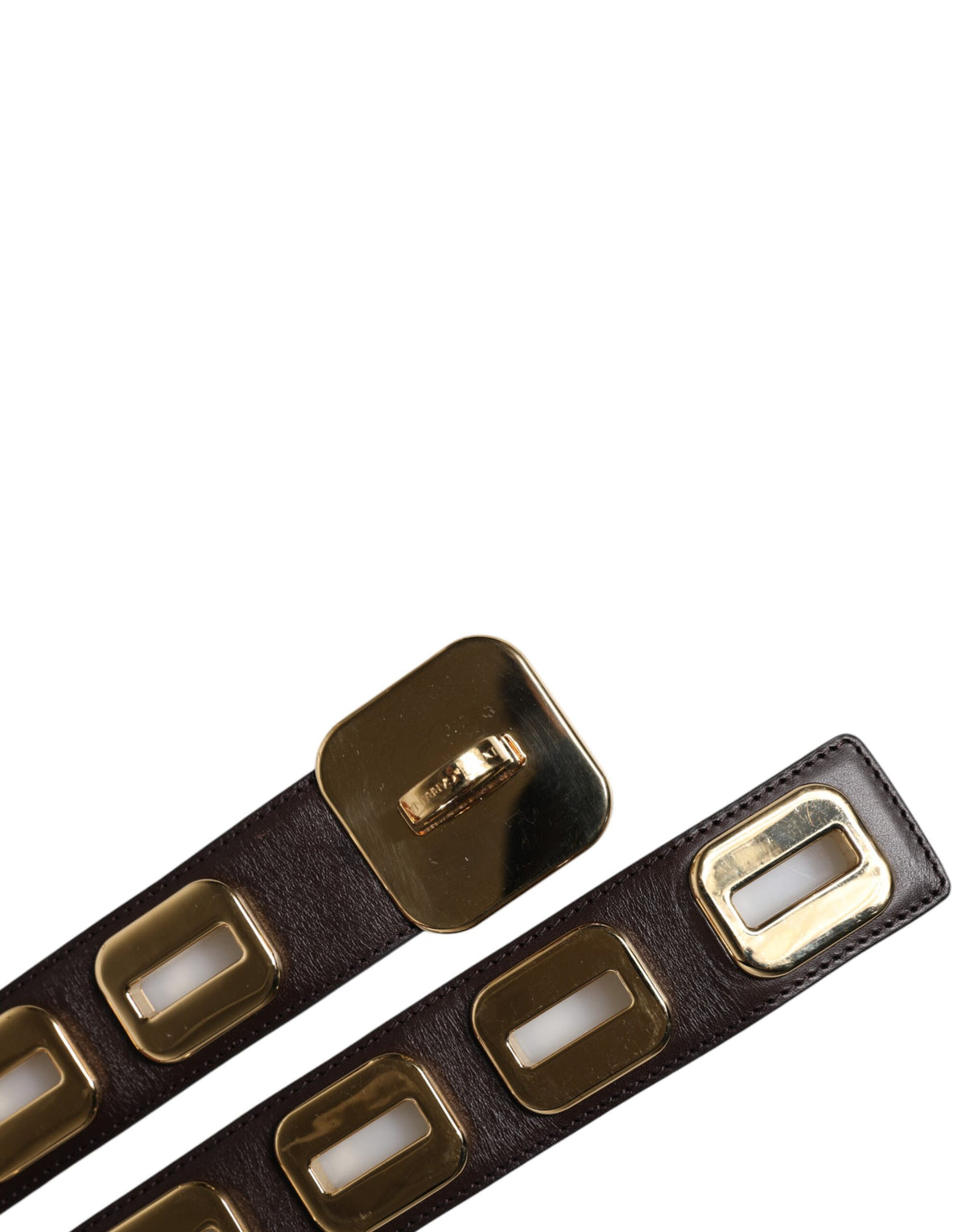 Dolce & Gabbana Dark Brown Leather Gold Rotating Buckle Women's Belt (Pre-Owned)