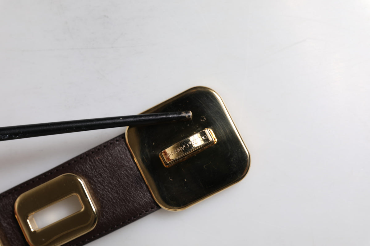 Dolce & Gabbana Dark Brown Leather Gold Rotating Buckle Women's Belt (Pre-Owned)