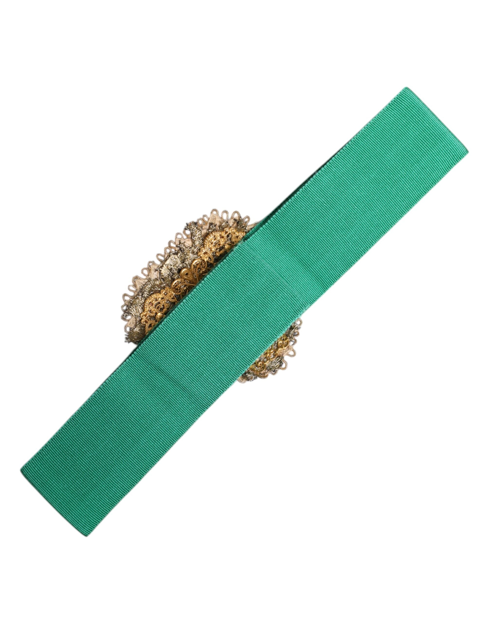 Dolce & Gabbana Green Stretch Wide Waist Heart Embellished Women's Belt