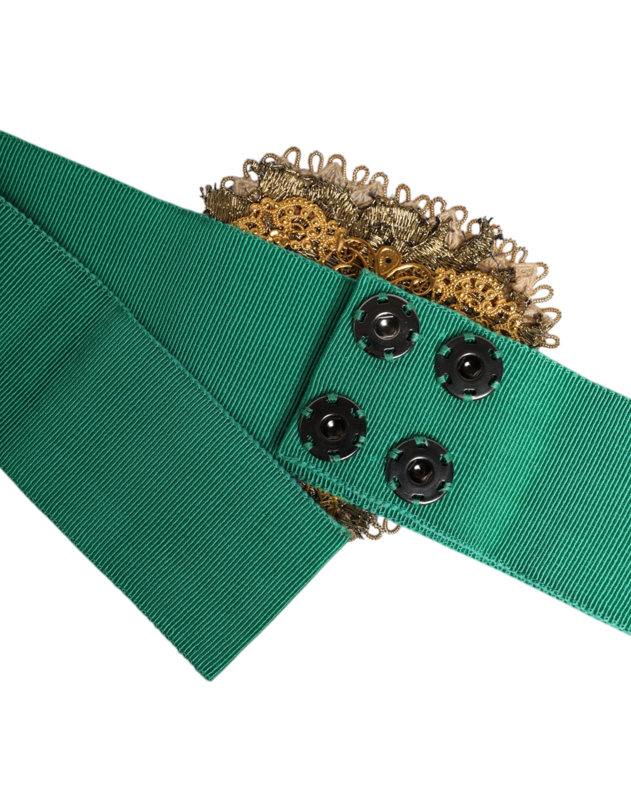 Dolce & Gabbana Green Stretch Wide Waist Heart Embellished Women's Belt