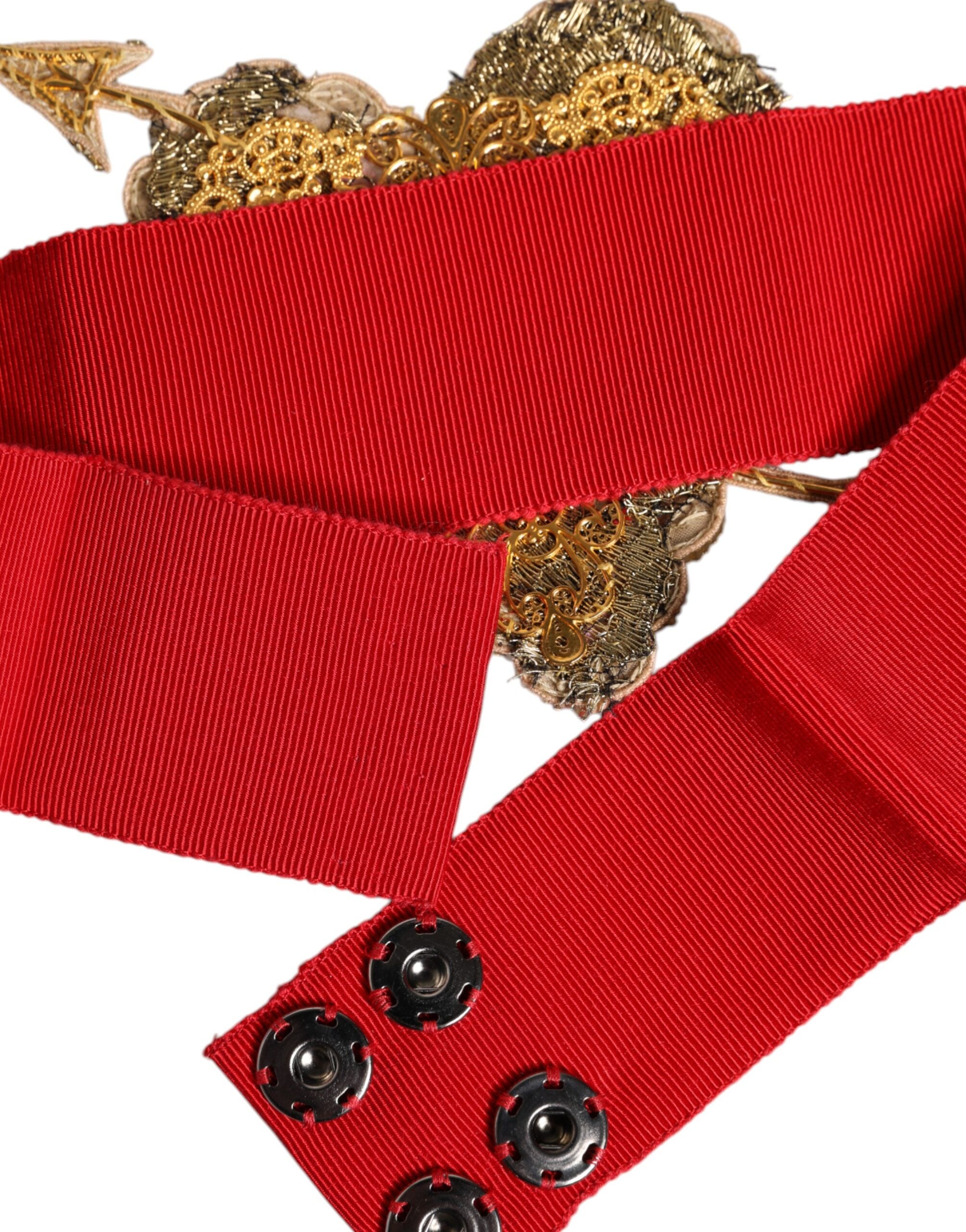 Dolce & Gabbana Red Stretch Wide Waist Heart Embellished Women's Belt