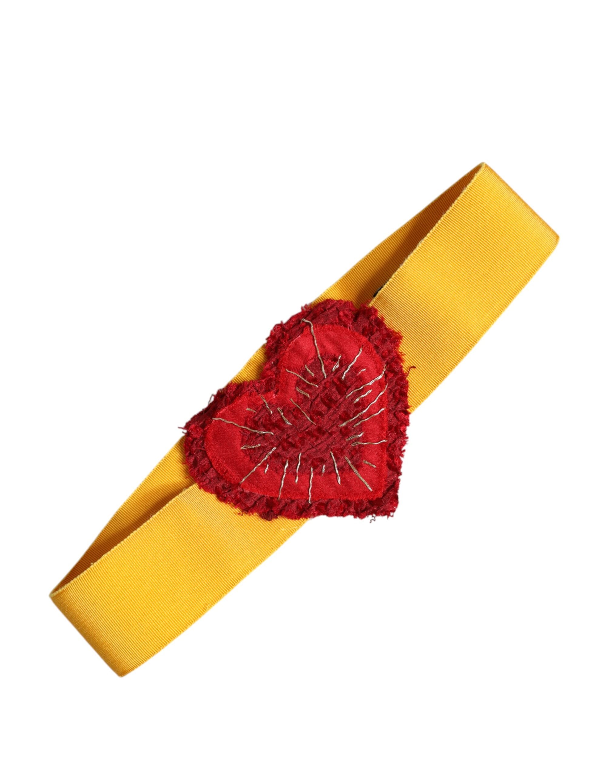 Dolce & Gabbana Yellow Stretch Wide Waist Heart Embellished Women's Belt