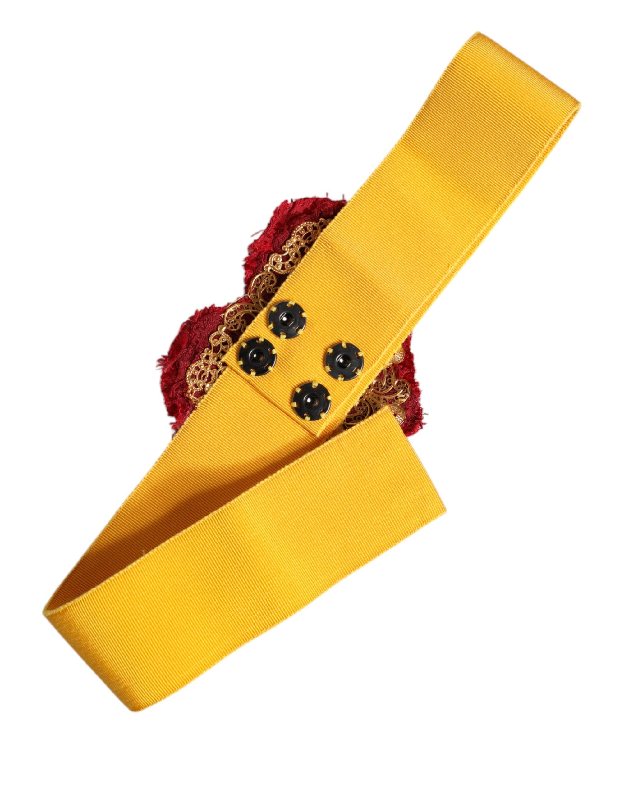 Dolce & Gabbana Yellow Stretch Wide Waist Heart Embellished Women's Belt