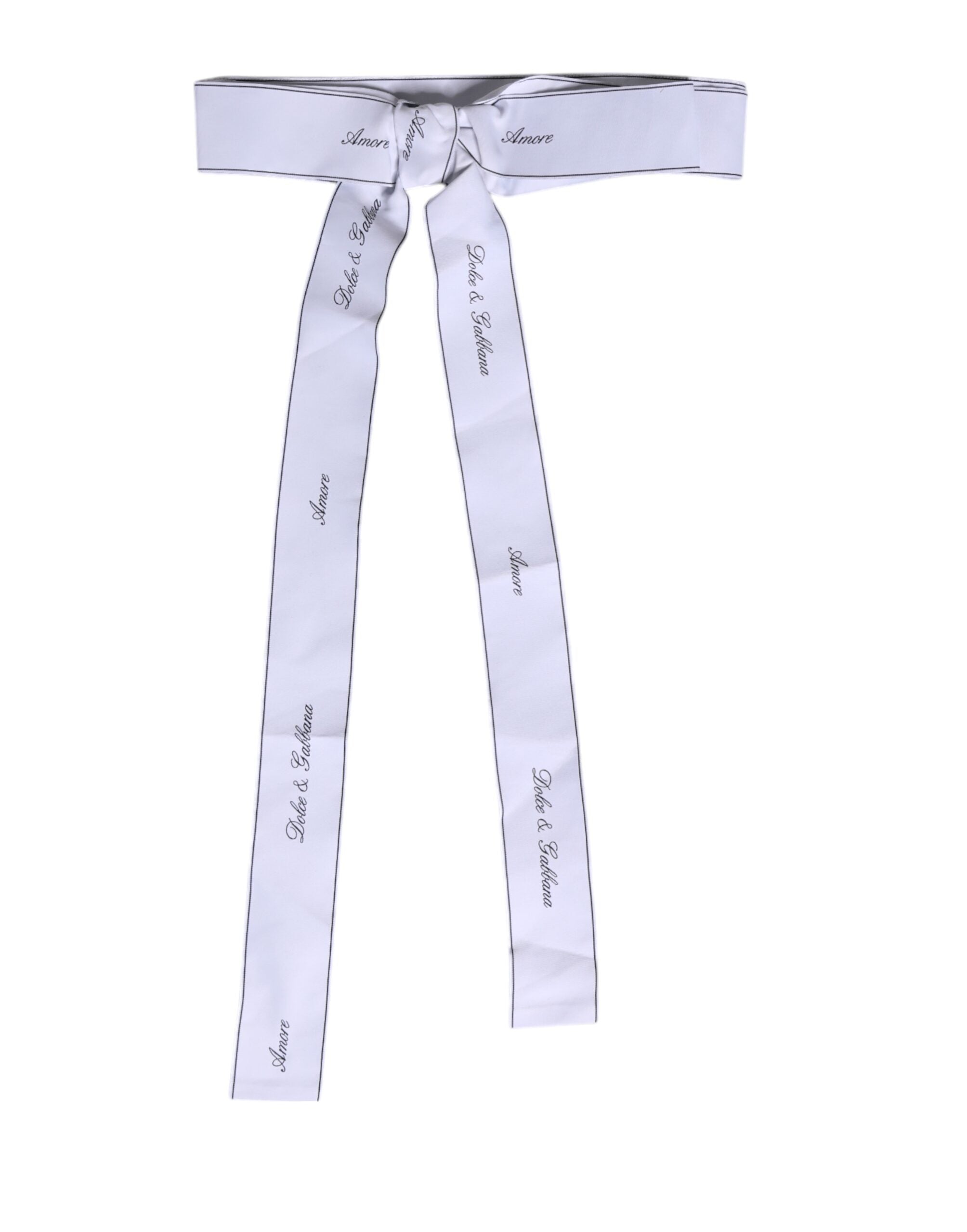 Dolce & Gabbana White Waist Ribbon Wide Bow Logo Women's Belt
