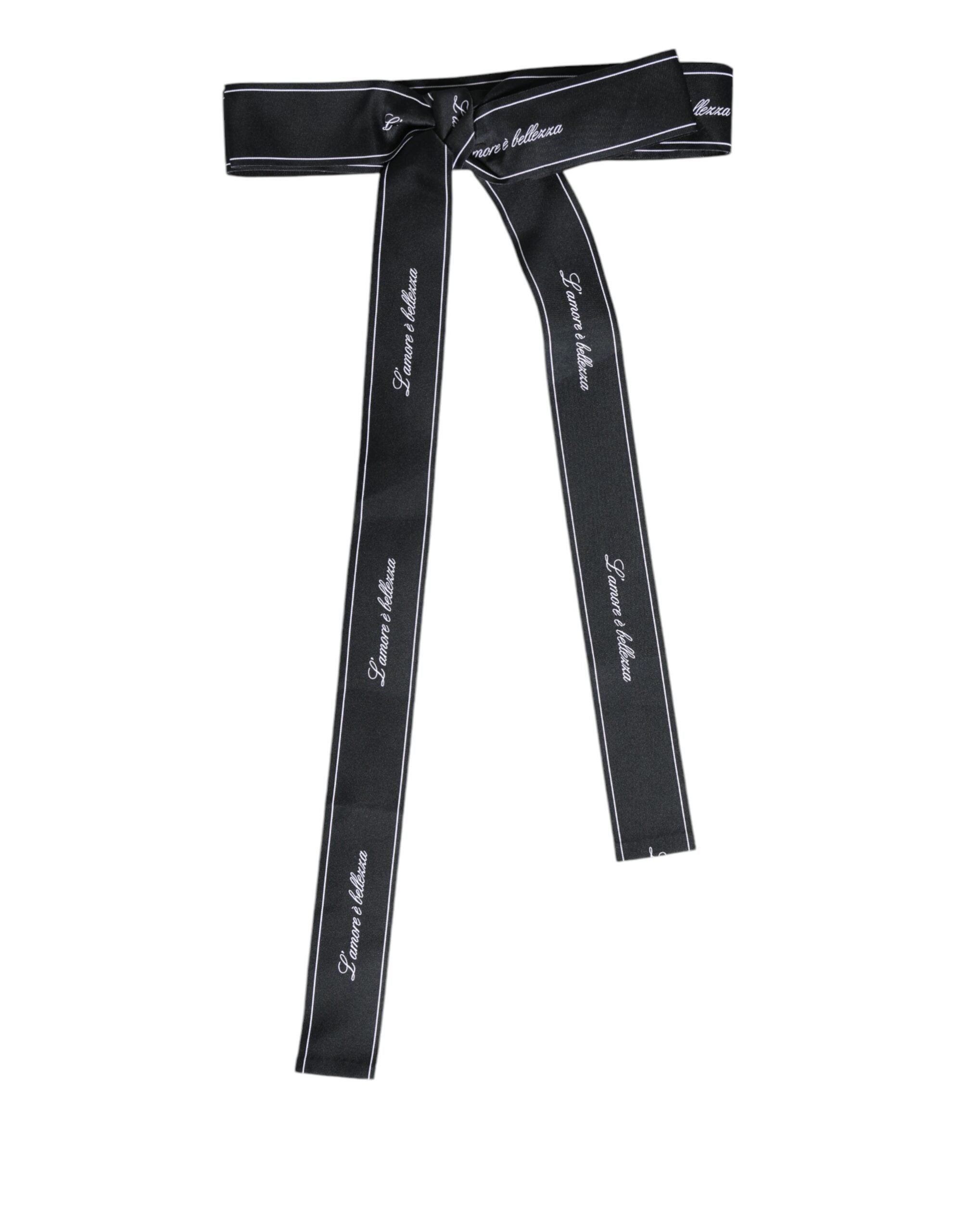 Dolce & Gabbana Black Waist Ribbon Wide Bow Logo Women's Belt