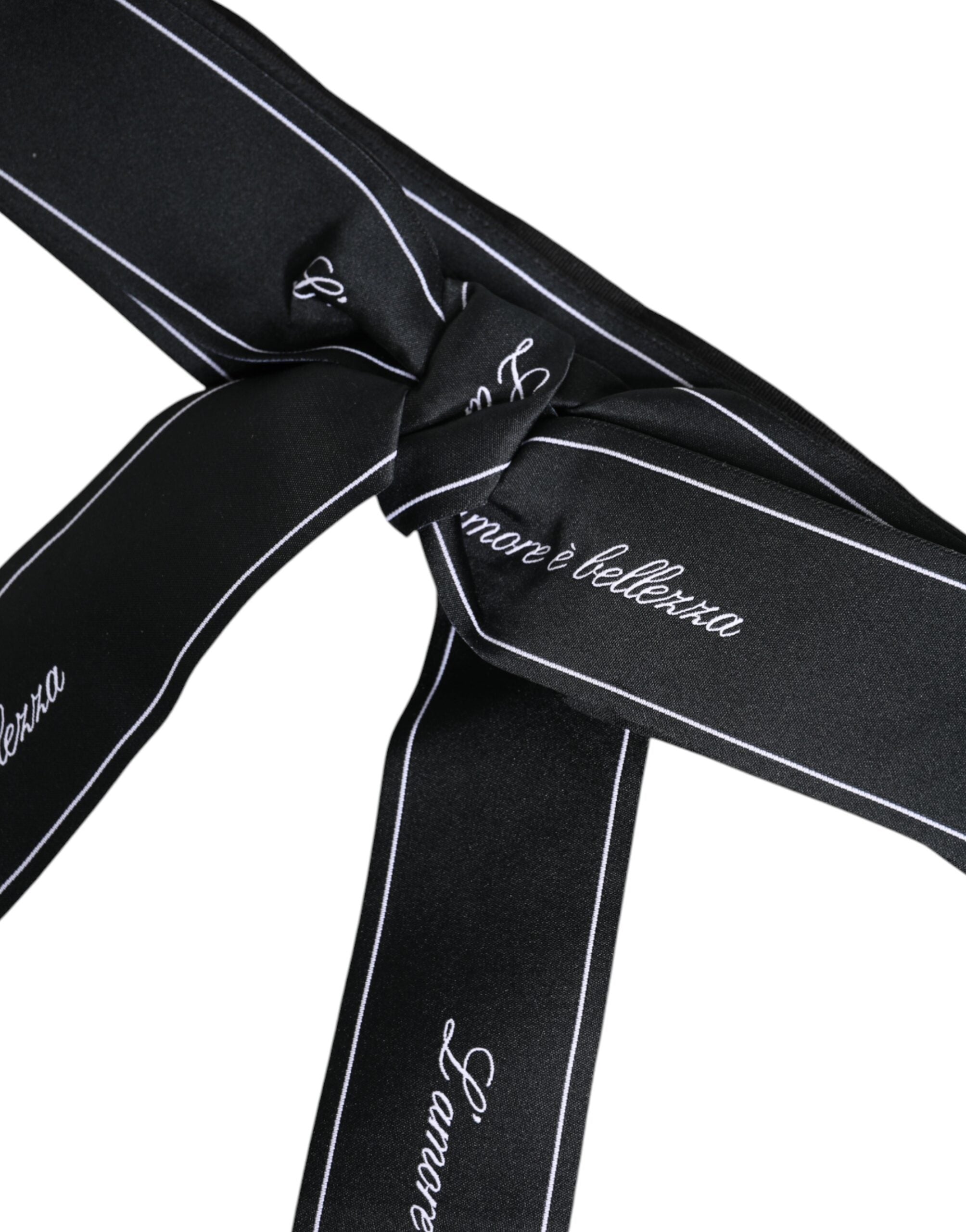 Dolce & Gabbana Black Waist Ribbon Wide Bow Logo Women's Belt