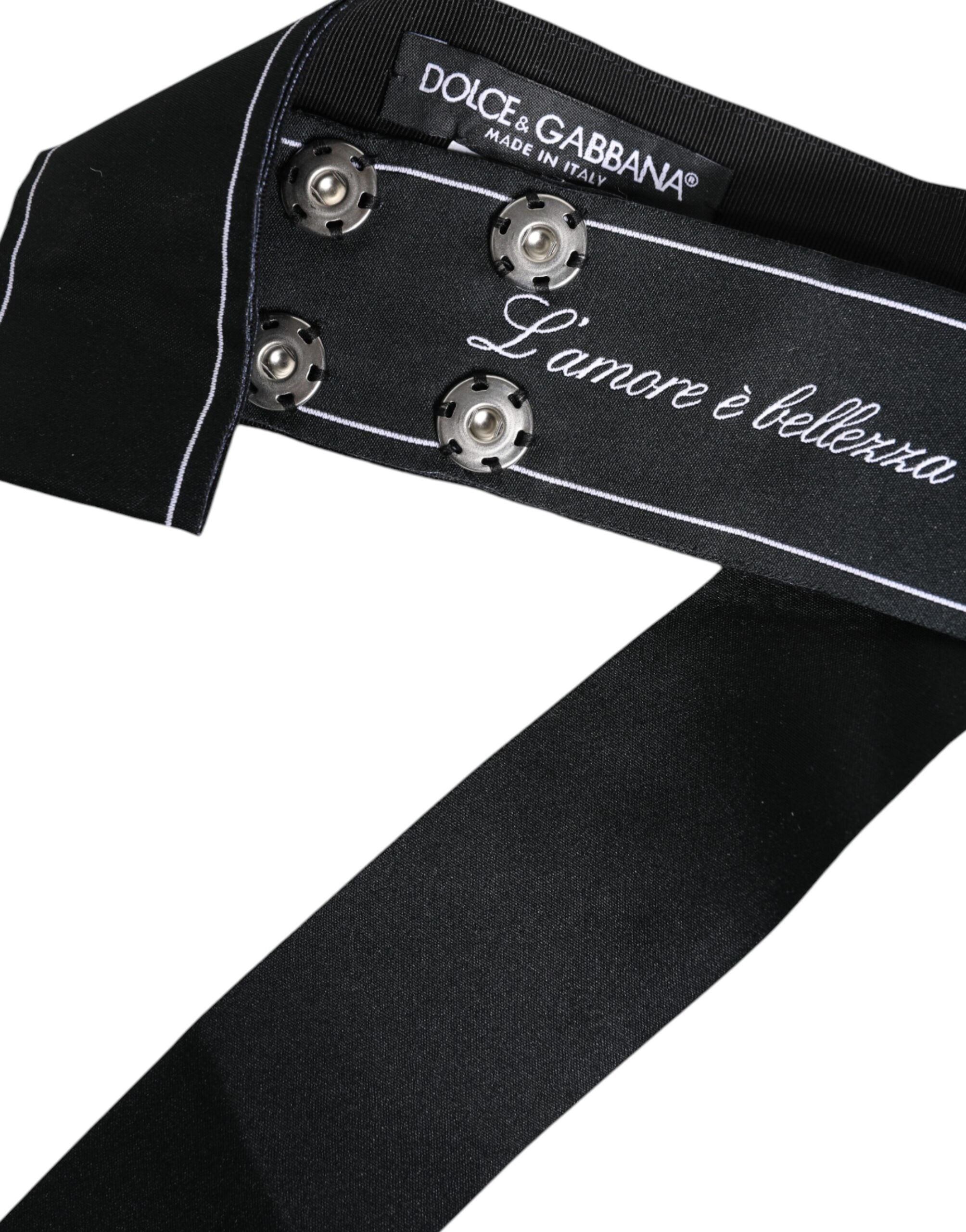 Dolce & Gabbana Black Waist Ribbon Wide Bow Logo Women's Belt