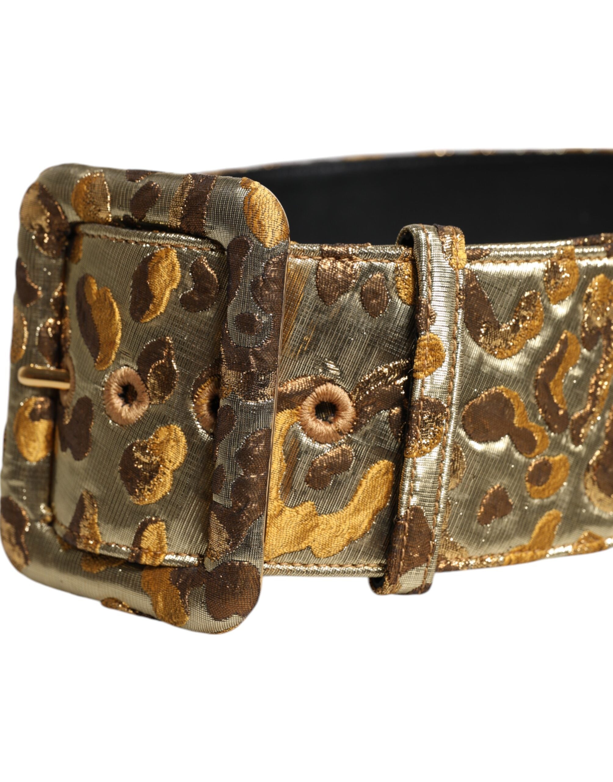 Dolce & Gabbana Gold Spotted Jacquard Fabric Wide Waist Women's Belt (Pre-Owned)