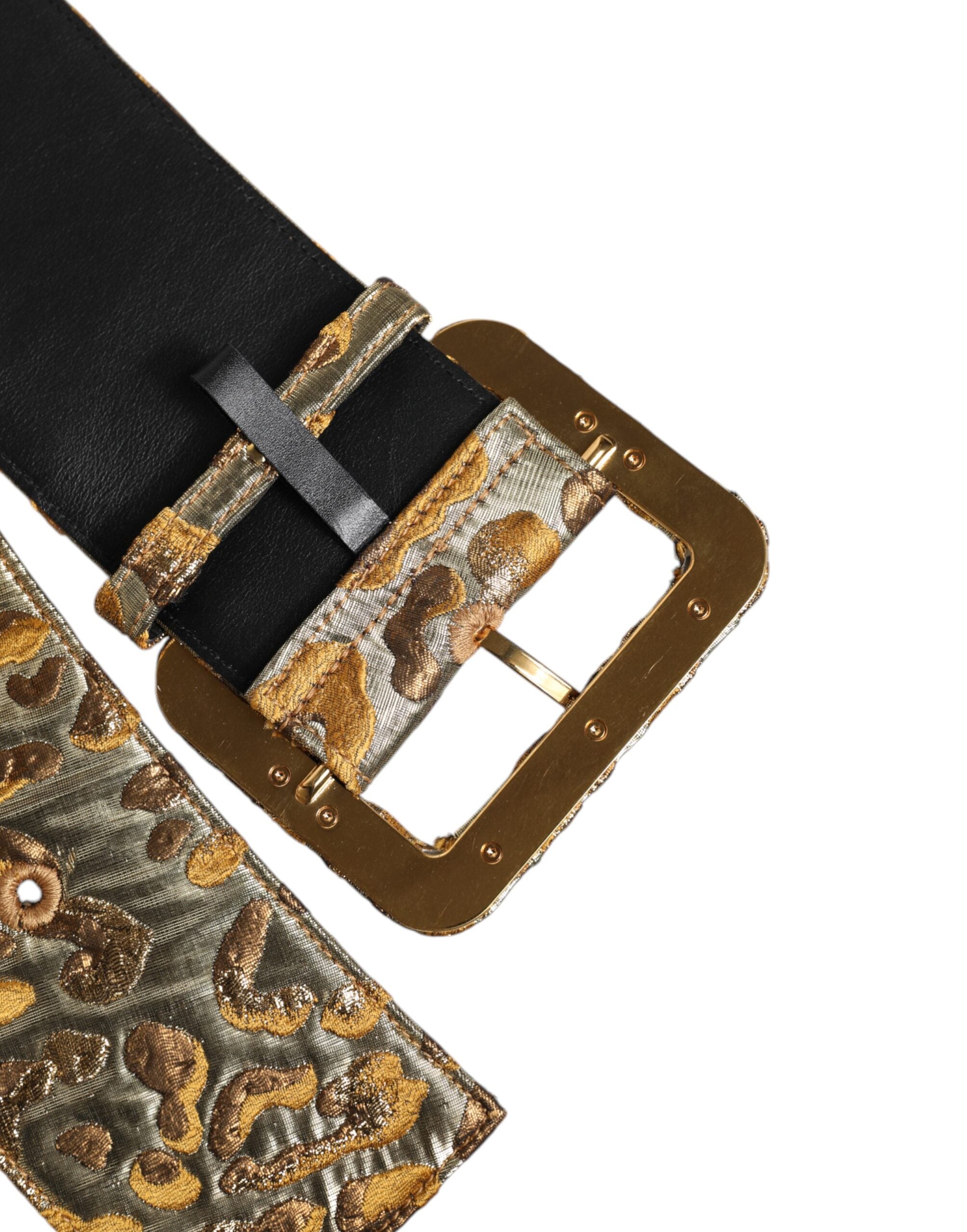 Dolce & Gabbana Gold Spotted Jacquard Fabric Wide Waist Women's Belt (Pre-Owned)