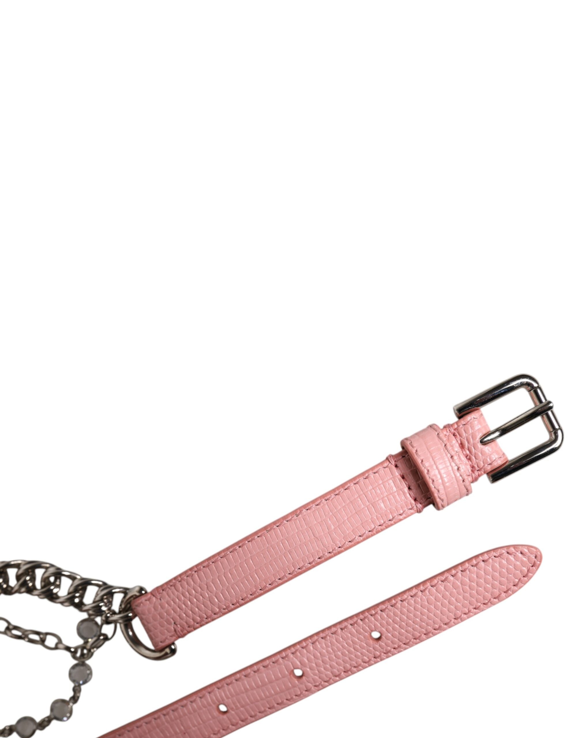Dolce & Gabbana Pink Embelished Roses Textured Leather Women's Belt