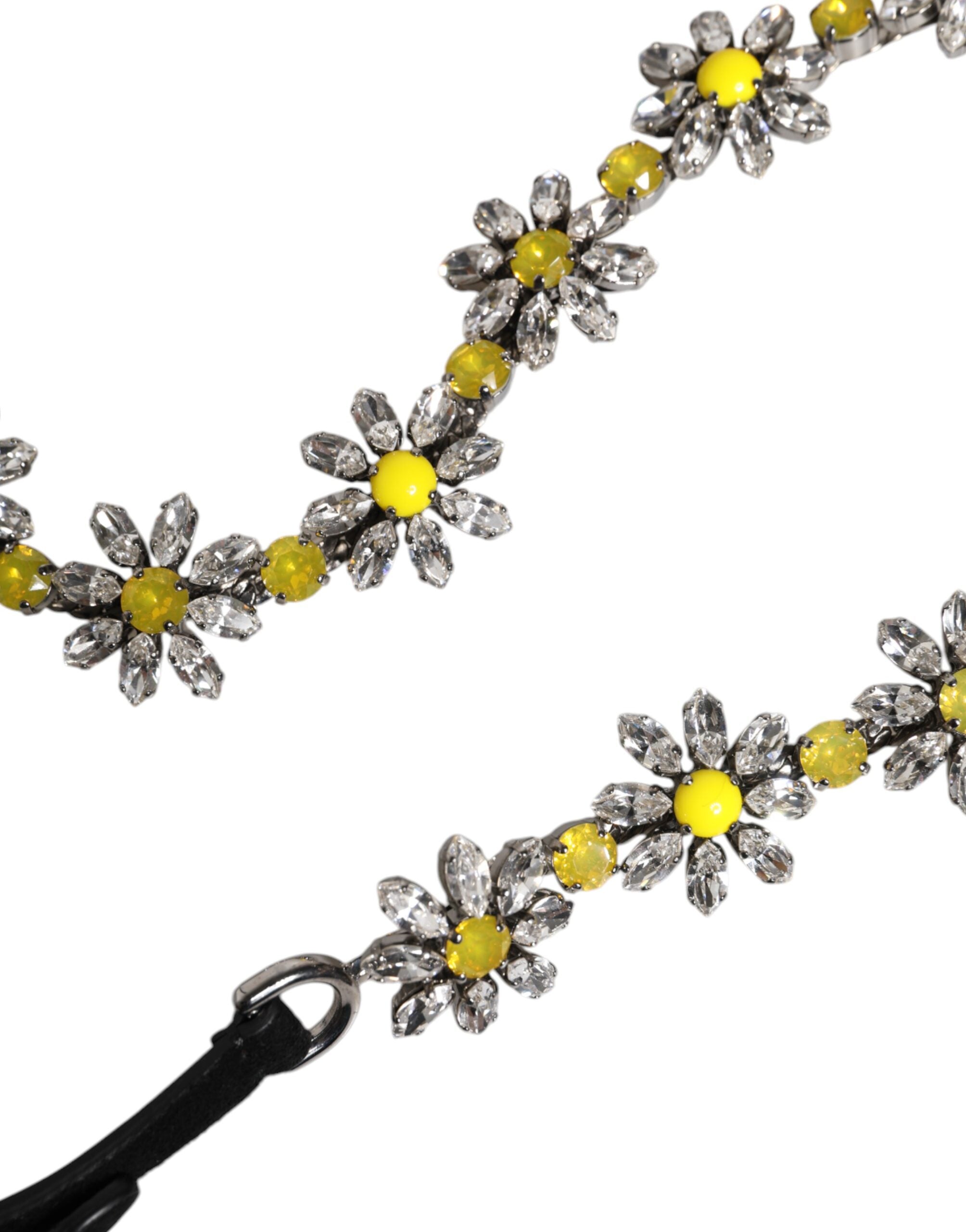 Dolce & Gabbana Black Leather Daisy Crystal Embellish Waist Women's Belt