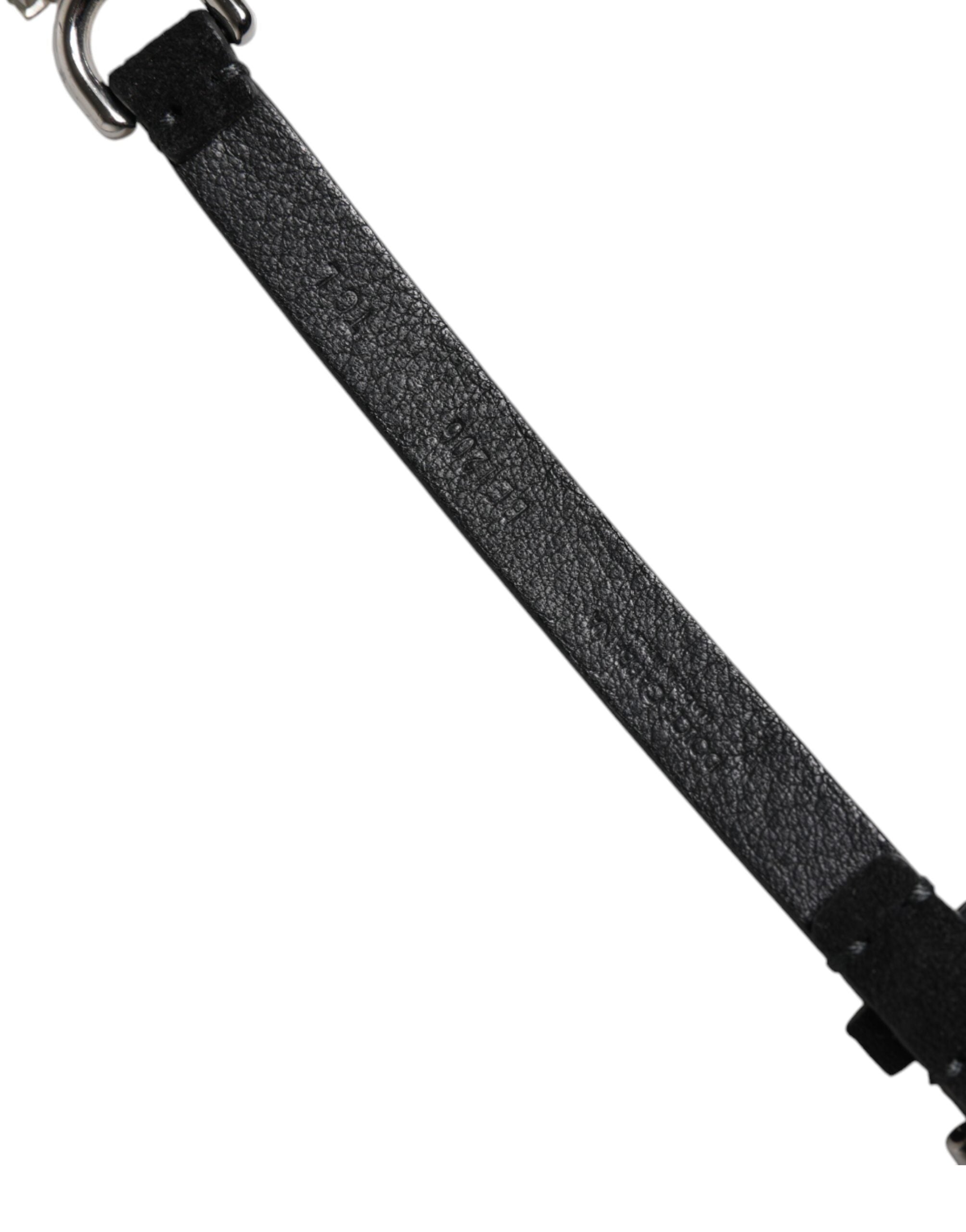 Dolce & Gabbana Black Leather Daisy Crystal Embellish Waist Women's Belt