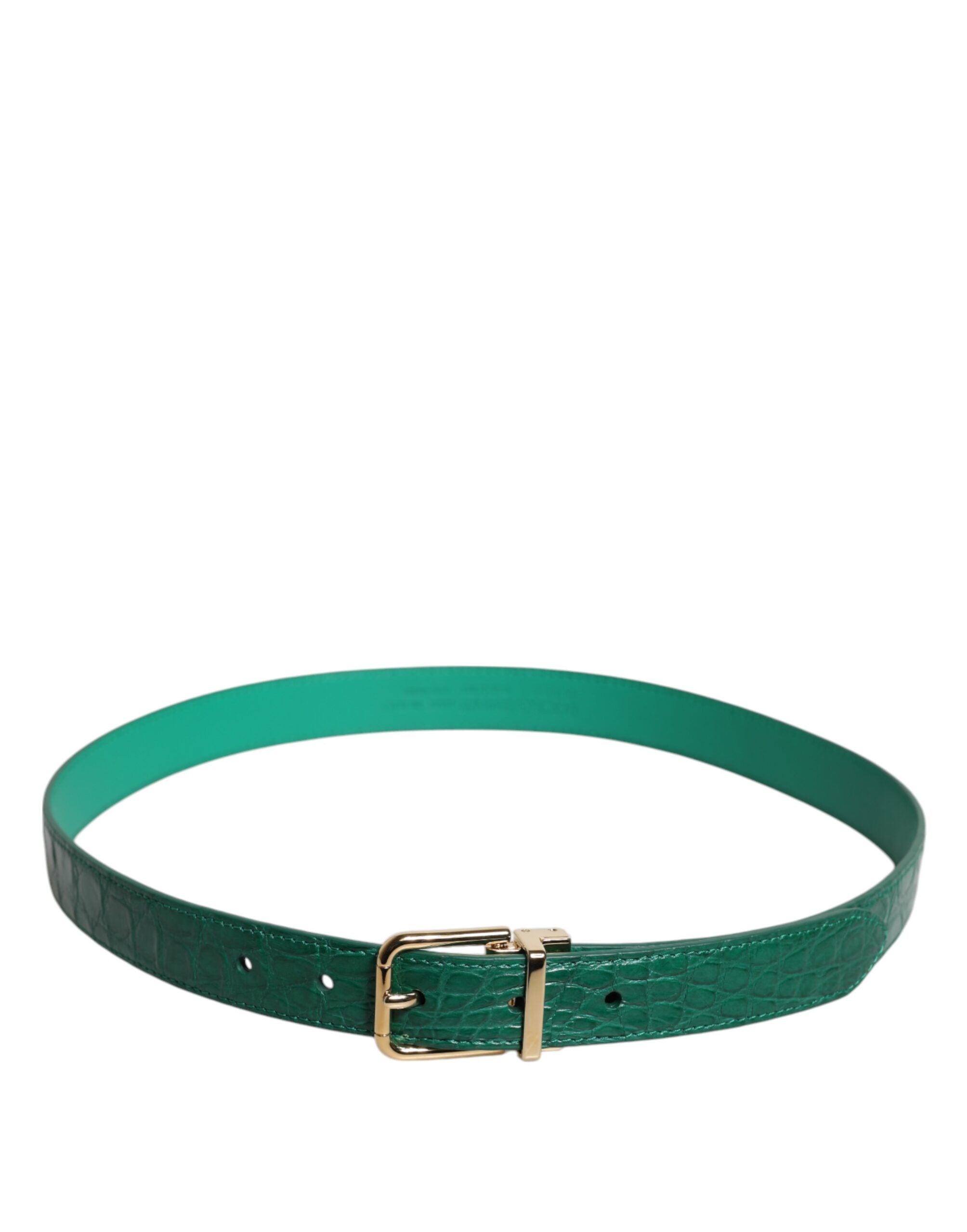 Dolce & Gabbana Green Leather Logo Metal Waist Buckle Women's Belt
