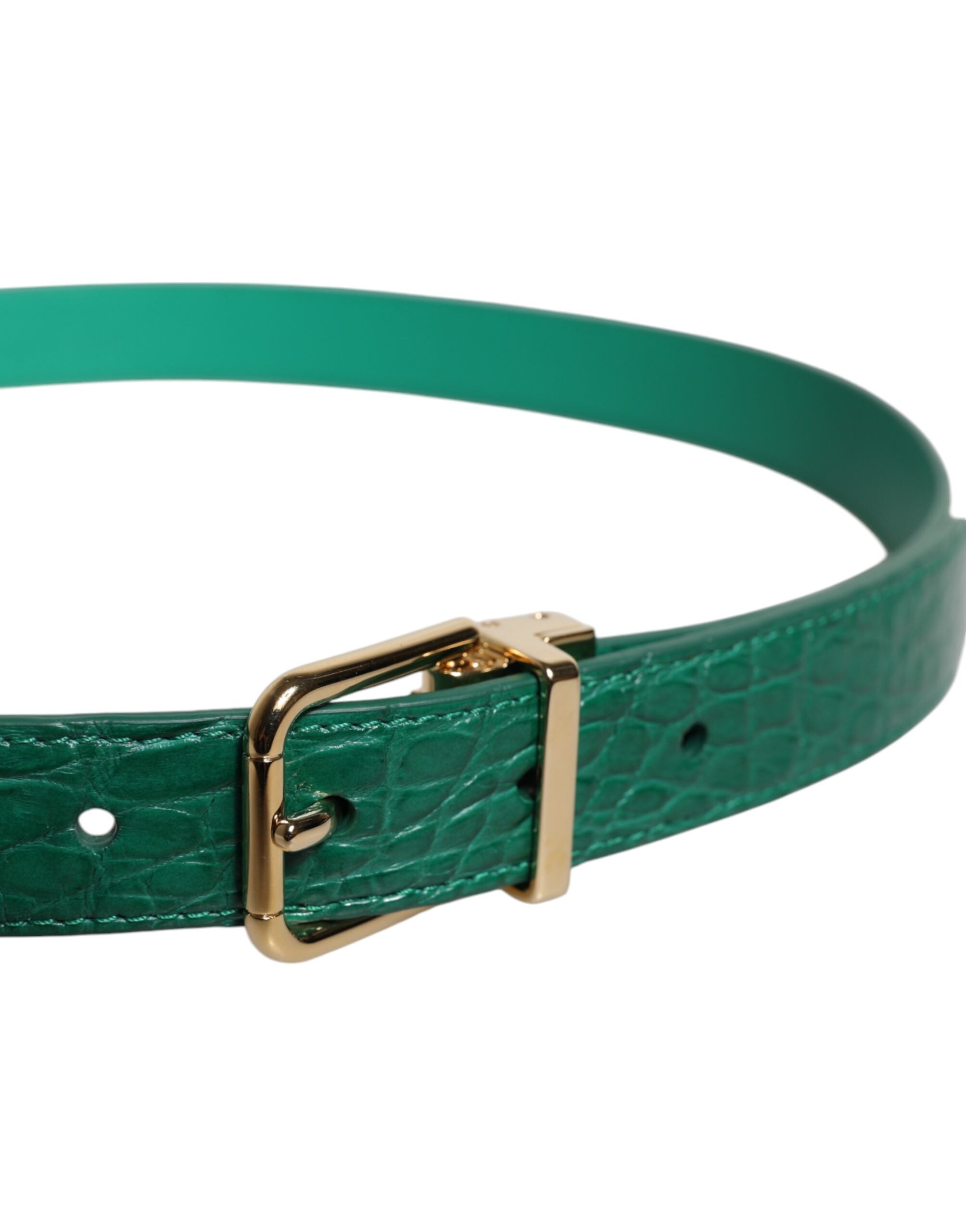 Dolce & Gabbana Green Leather Logo Metal Waist Buckle Women's Belt