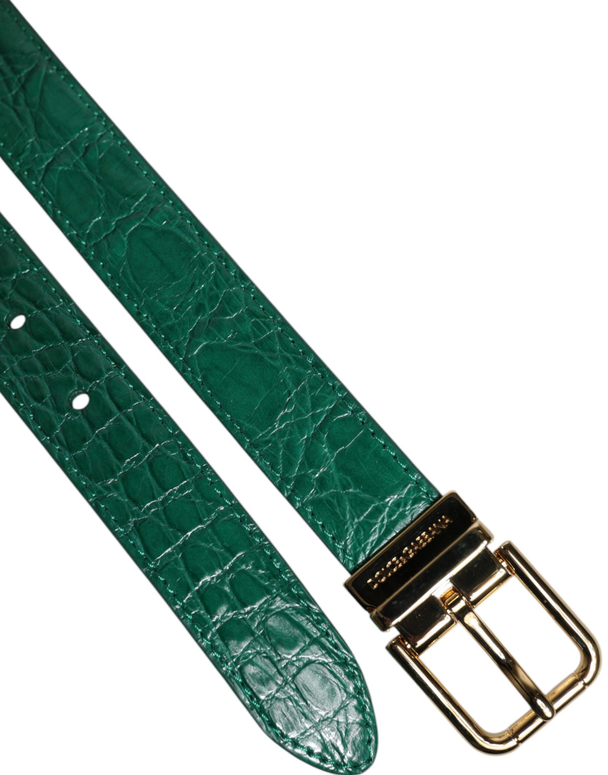 Dolce & Gabbana Green Leather Logo Metal Waist Buckle Women's Belt